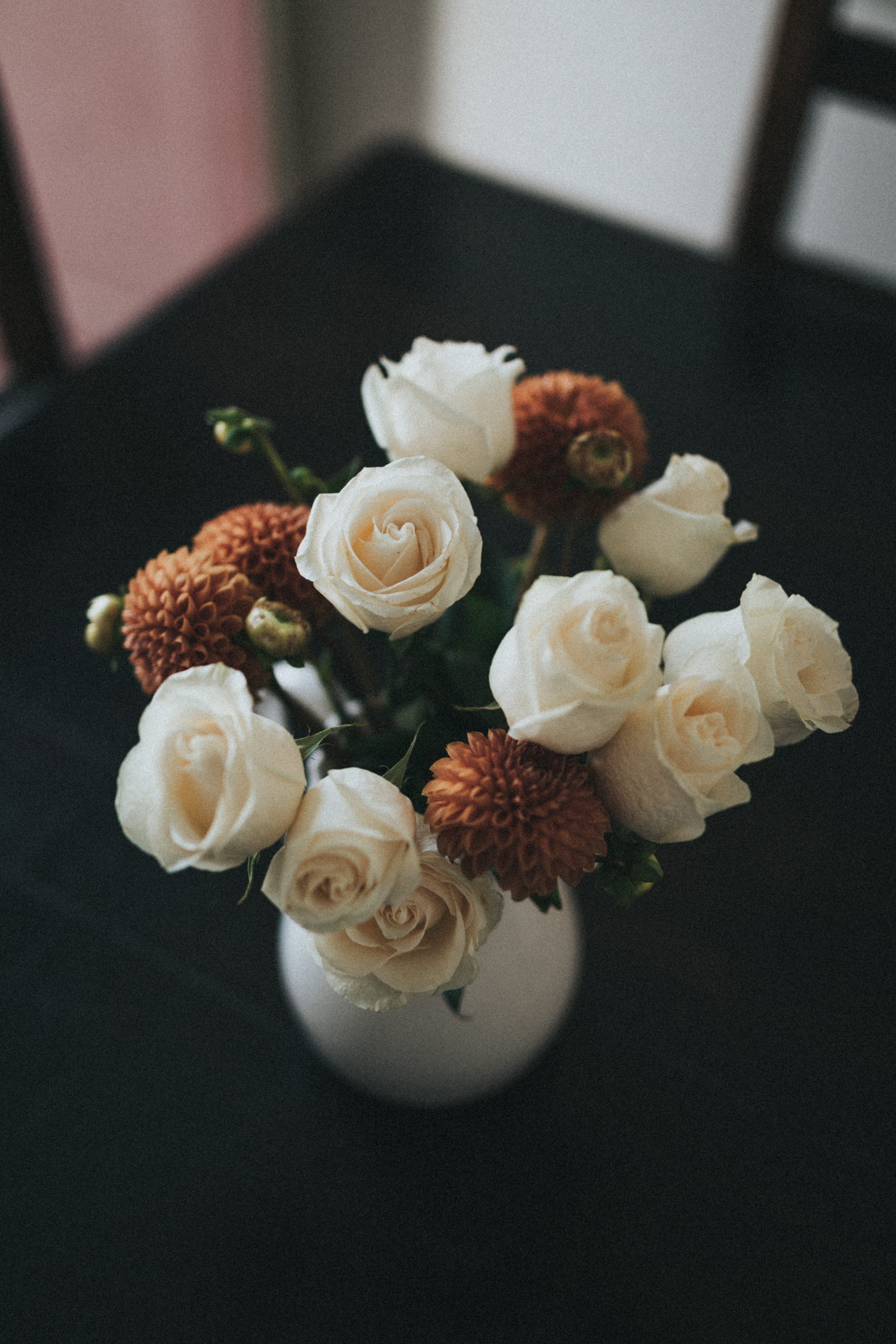 flowering plant, orange, petal, indoors, bunch of flowers, white, arrangement, freshness, fragility, grain, flowery, flower, white color, vase, plant, bouquet, Phone HD Wallpaper