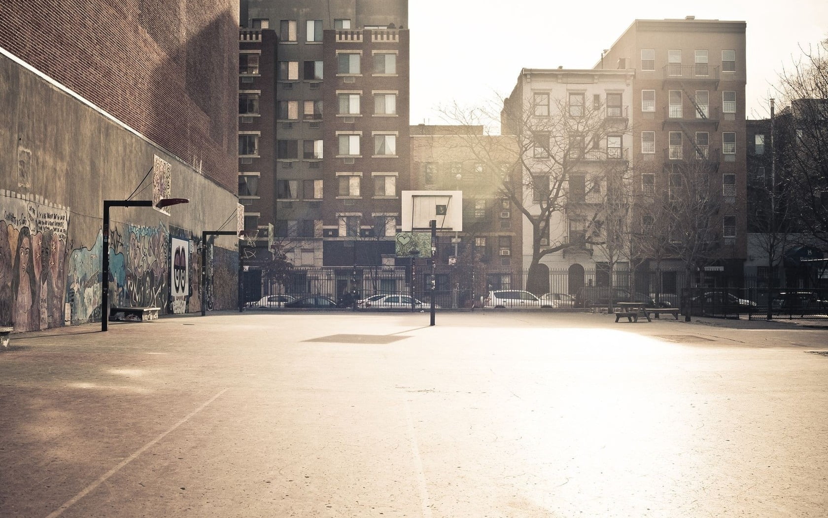 uSA, europe, downtown District, city Life, town, architecture, travel, basketball court, tree, bare tree, building, new York City, famous Place, sunlight, HD Wallpaper