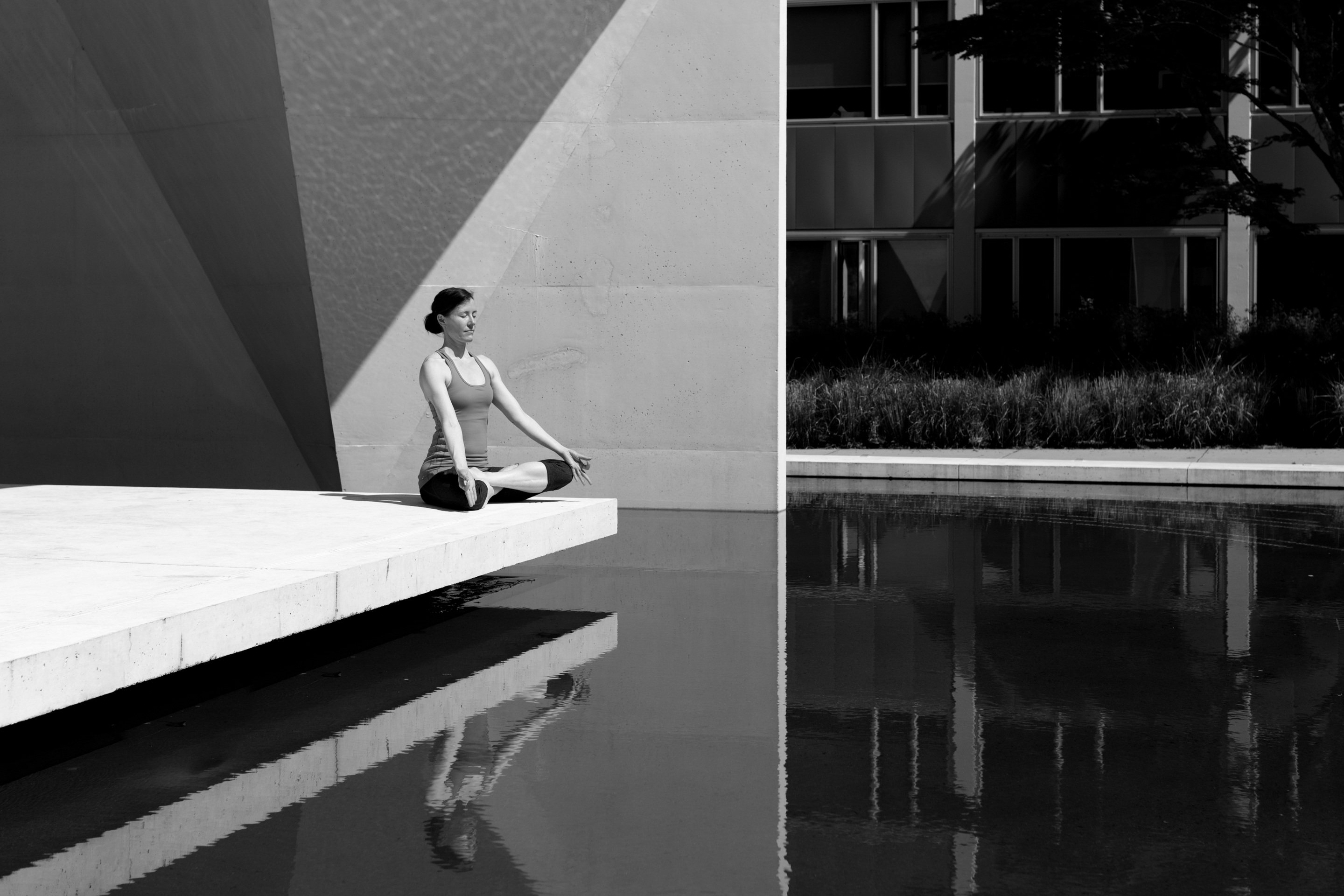 architecture, building exterior, lotus, day, full length, fitness woman, healthy, fashion, reflection, yoga meditation, people, sunlight, woman, yoga woman, HD Wallpaper