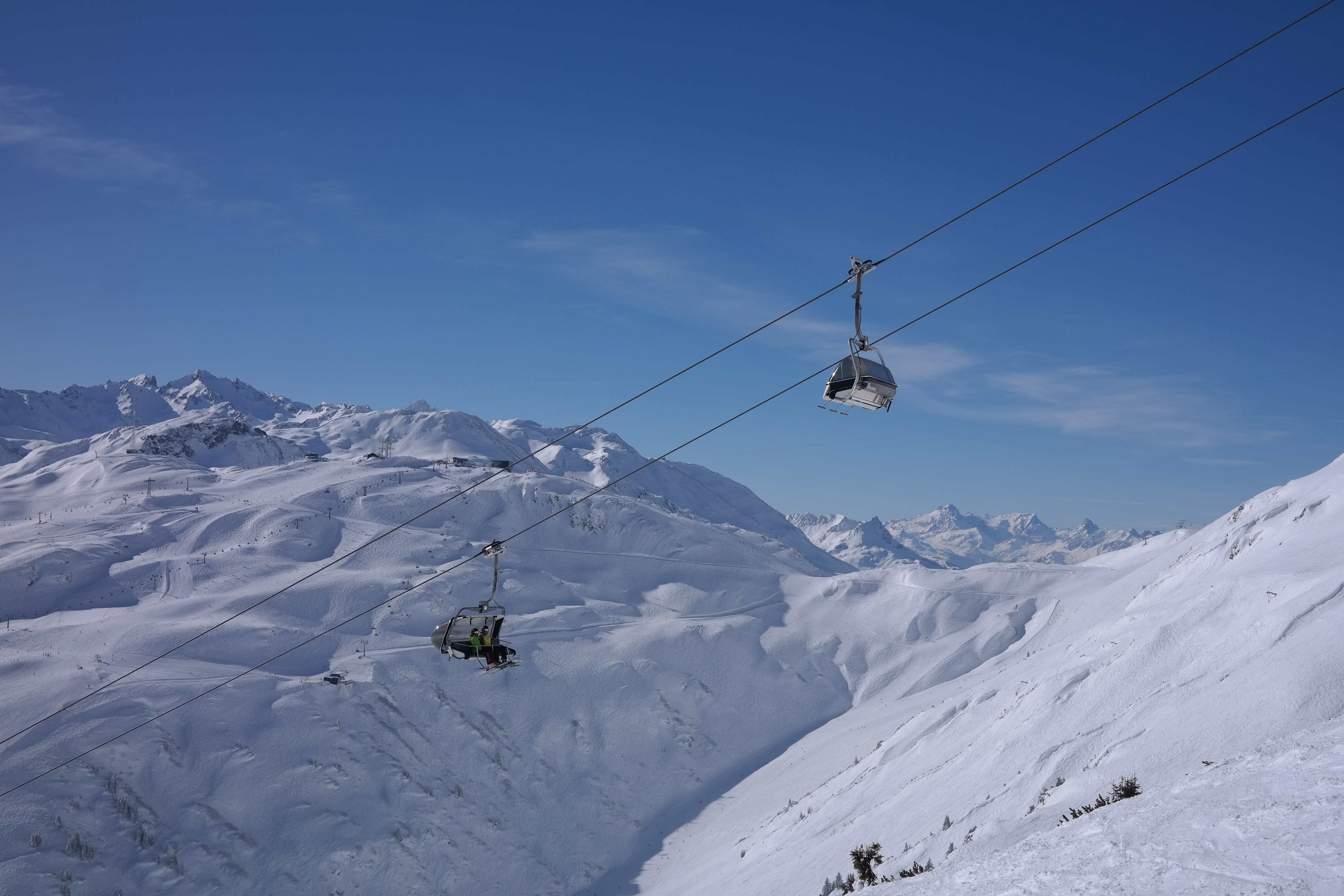 transportation, winter, adventure, mountain peaks, snow, Ski Area, cable, mountain, non-urban scene, 5K, snowcapped mountain, day, runway, beauty in nature, HD Wallpaper