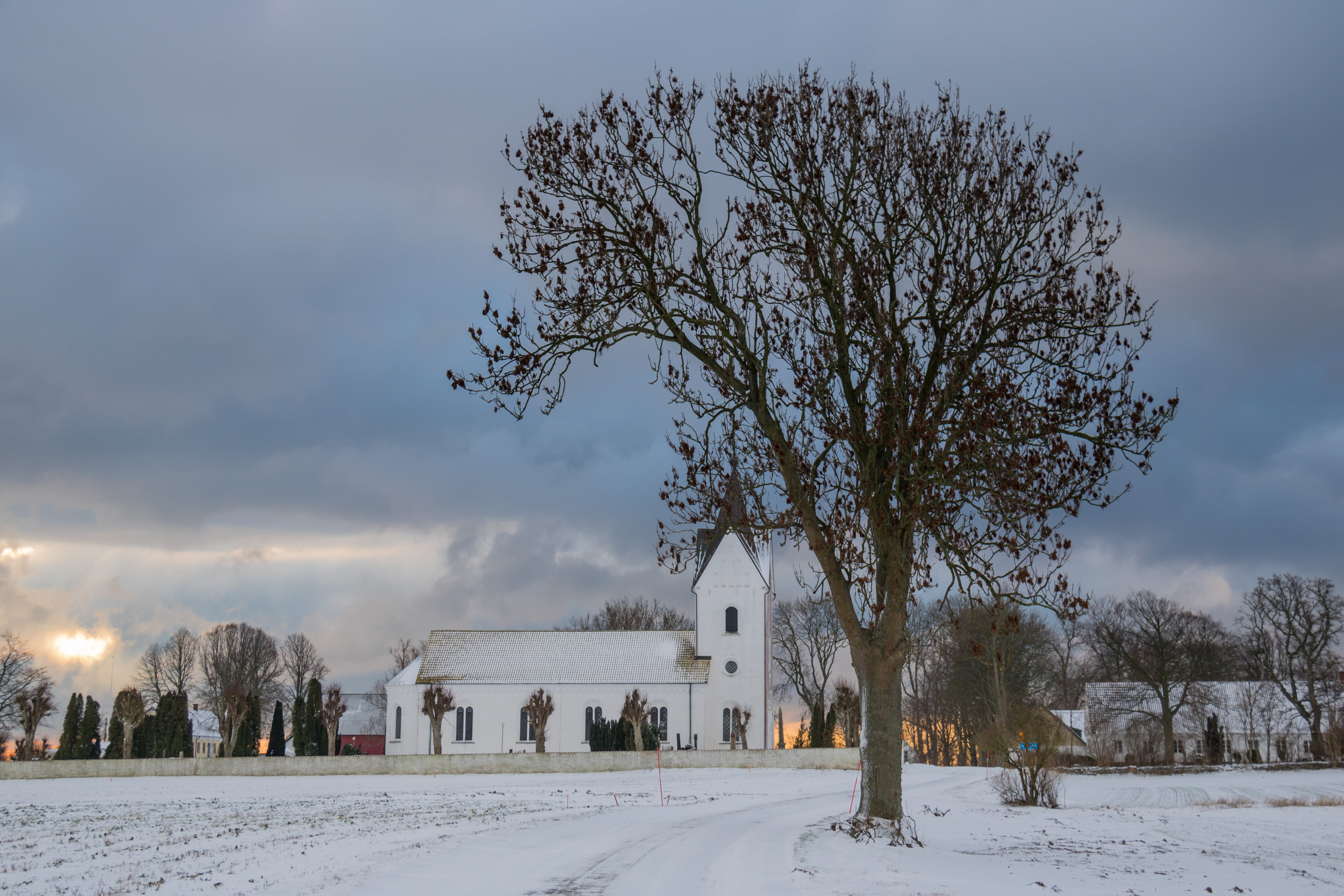 near, state, landscape, city, Torp, aperture, focal_length, träd, leafless, Church, 35 mm, blue, white, snow, geo:location, ƒ / 5, iso_speed, winter, country, HD Wallpaper
