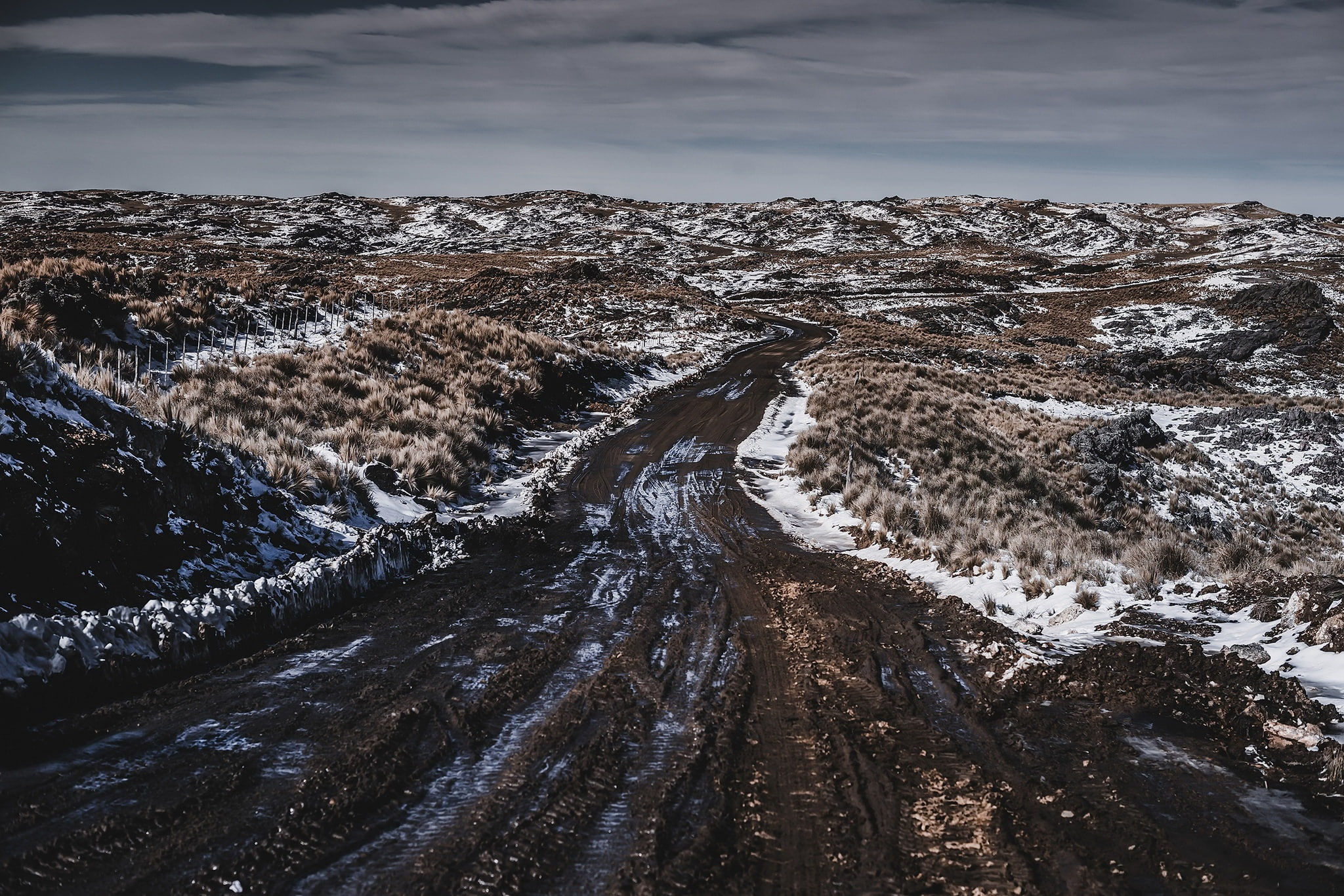 cloud - sky, tranquil scene, land, nature, outdoors, beauty in nature, snow, day, no people, mountain, dirt road, cold temperature, non-urban scene, mud, HD Wallpaper