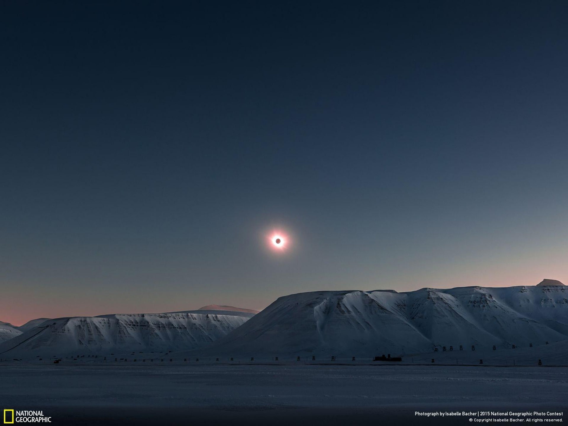 full moon, spitsbergen, geographic, eclipse, sky, snow, clear sky, snowcapped mountain, solar, beauty in nature, outdoors, moon, national, tranquility, HD Wallpaper