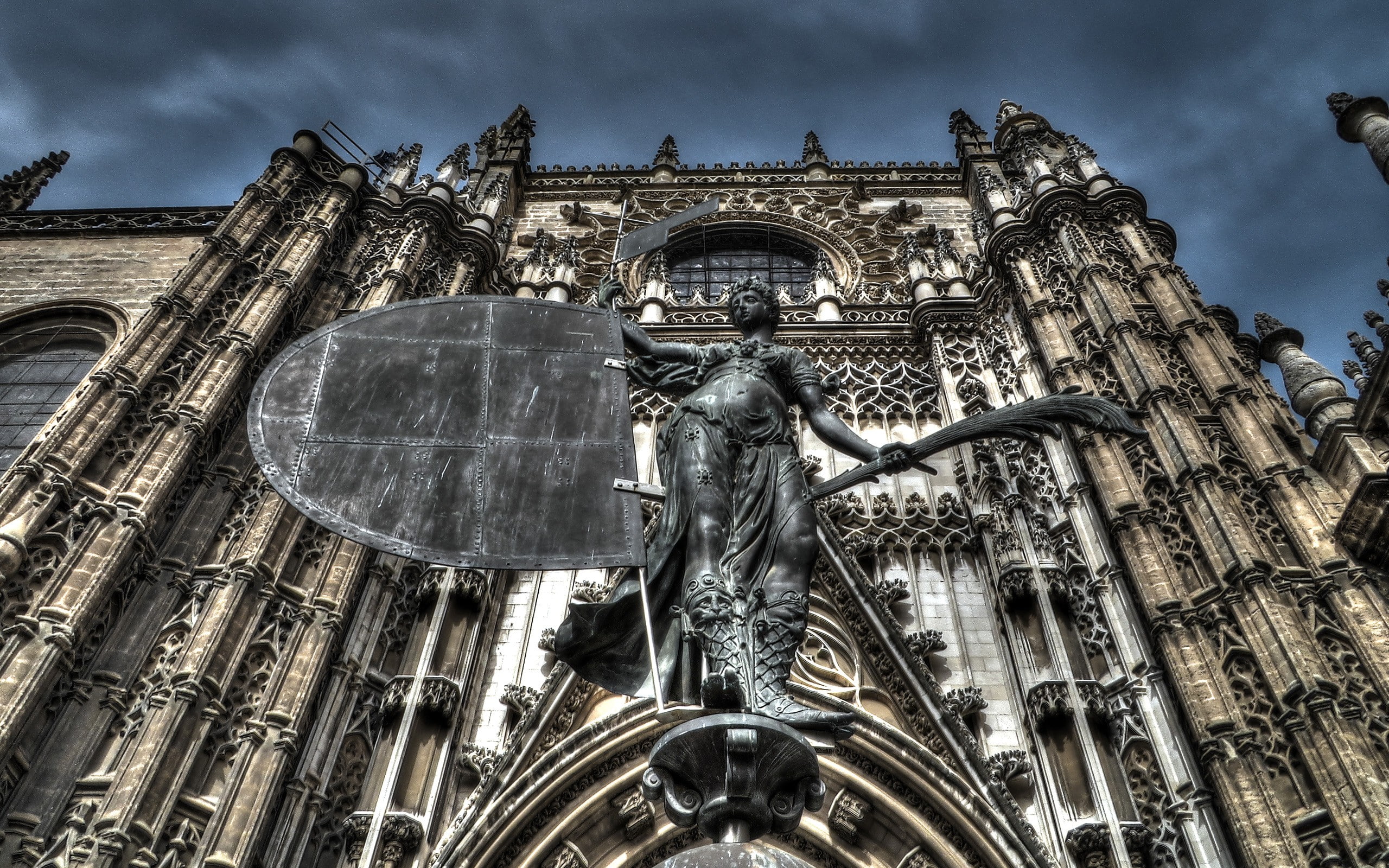 cathedral, human representation, the past, ornate, spirituality, belief, art and craft, statue, Sevilla, sculpture, history, low angle view, built structure, HD Wallpaper