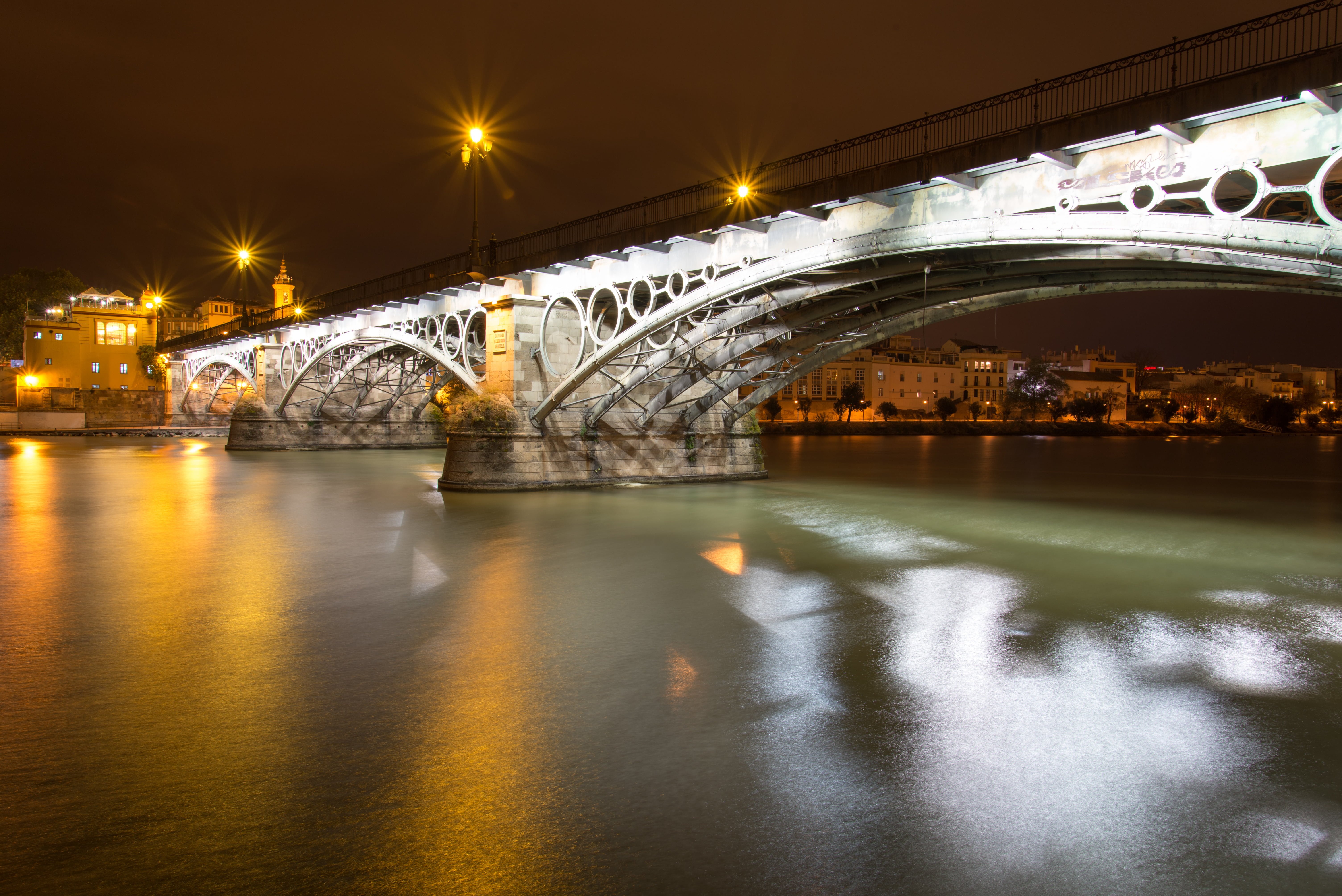 Andalusia, city  light, Nucleo, Andalucía, photo, bridge, architecture, Provincia, Puente de Isabel II, Terraza, water, famous Place, river, Capote, europe, HD Wallpaper