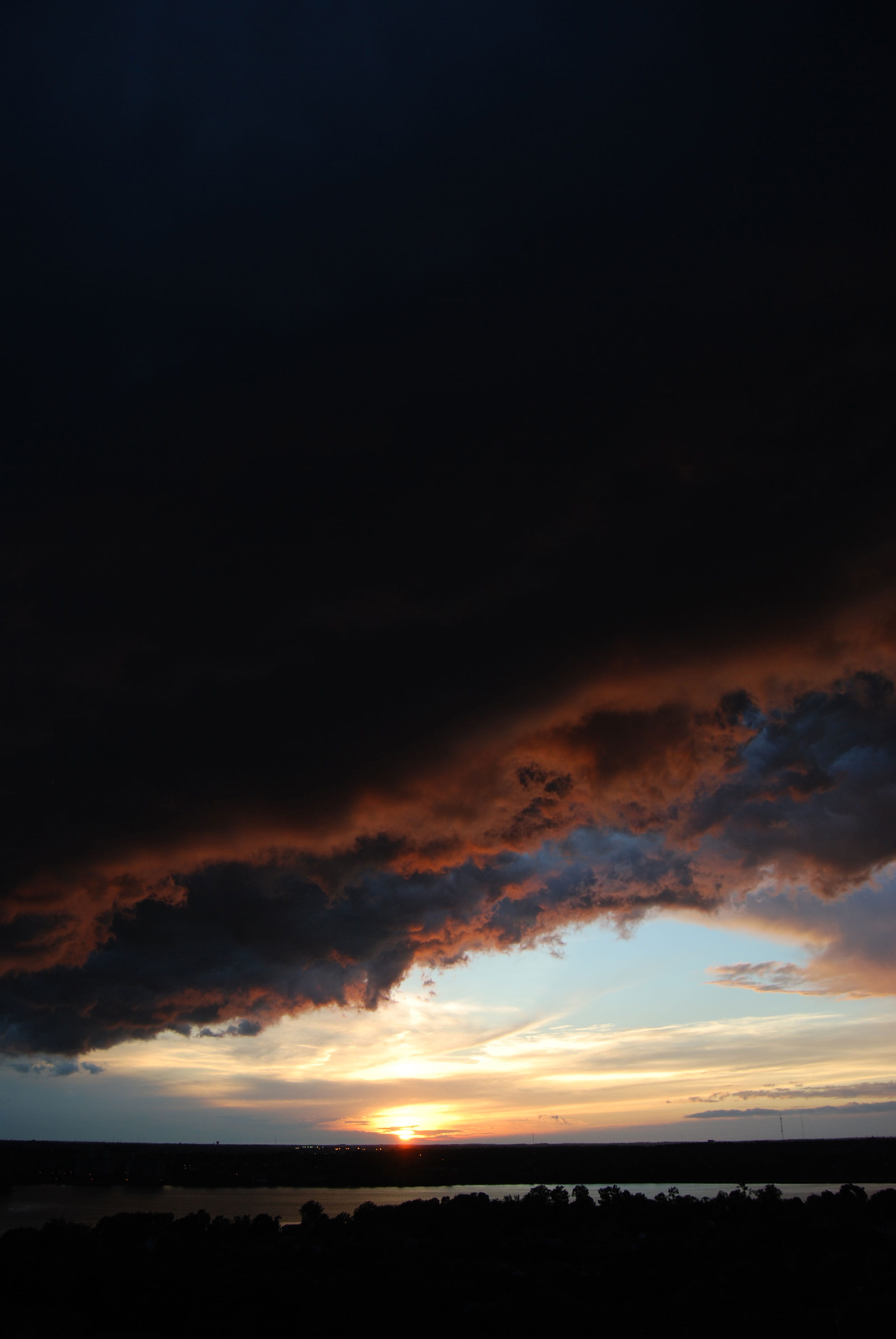orange color, dramatic sky, clouds, environment, landscape, cloud - sky, nature, river, tranquil scene, idyllic, copy space, dark, 4K, storm, scenics - nature, Phone HD Wallpaper