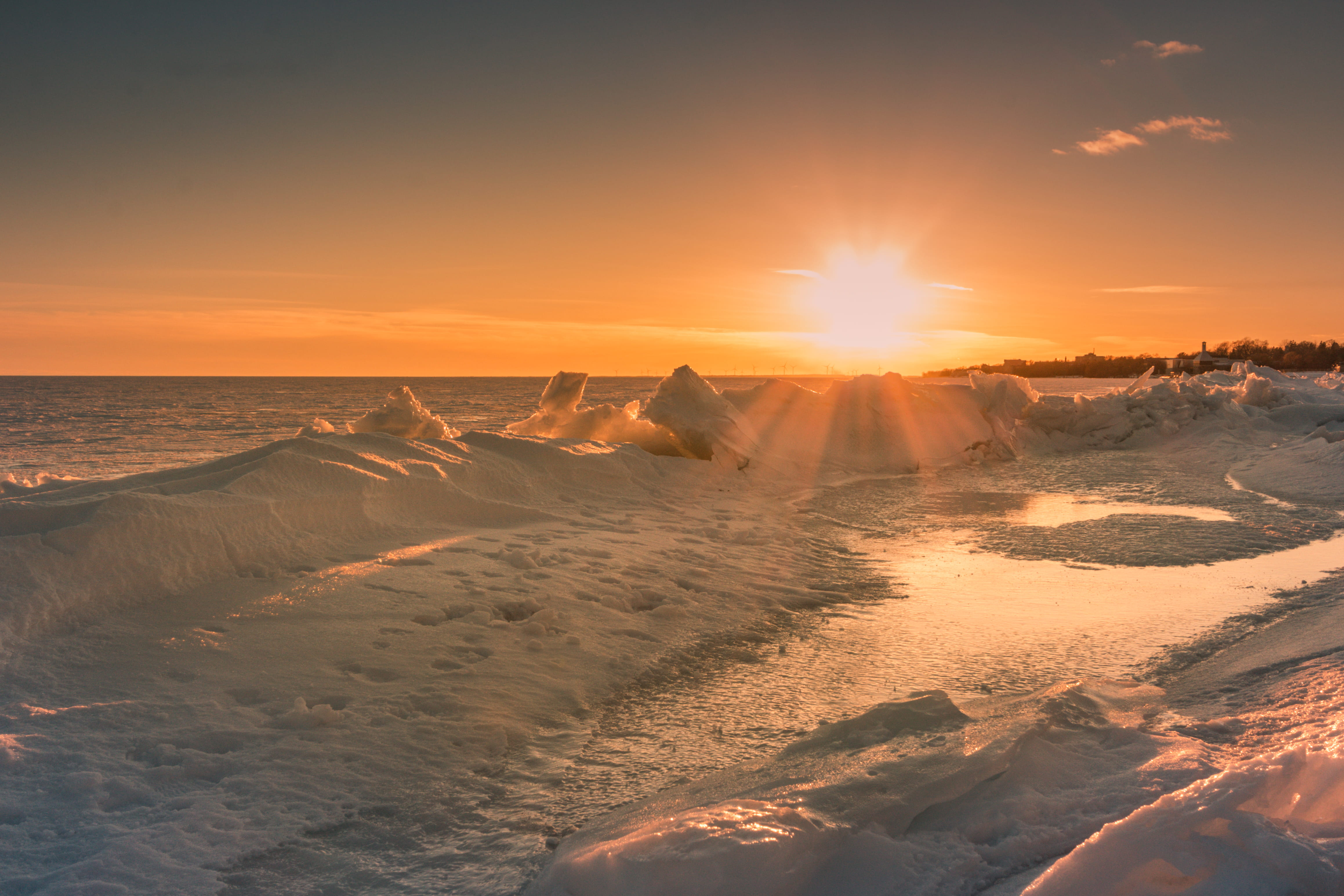 sky, nature, dawn, non-urban scene, winter, land, hour, covered, scenics - nature, snow, flare, sunset, beach, motion, light, beauty in nature, water, landscape, HD Wallpaper