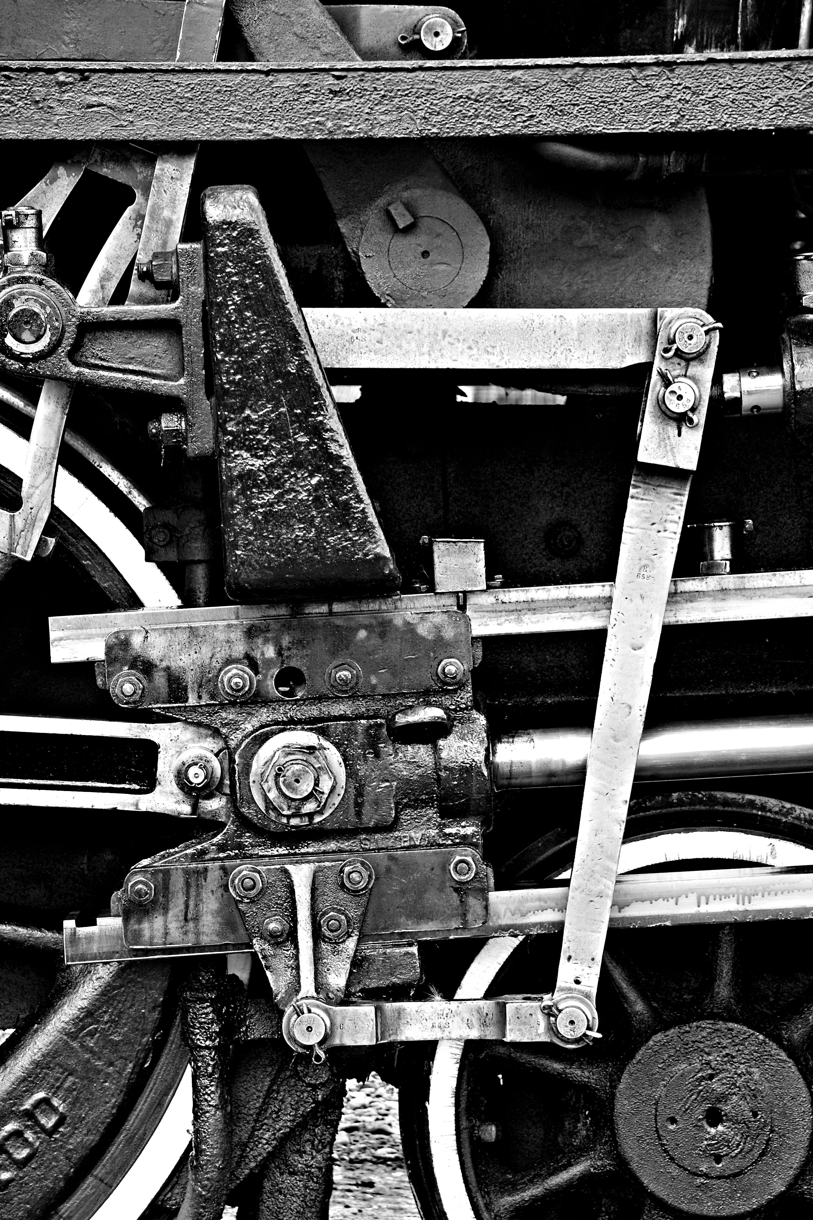 machinery, steam train, detail, high angle view, full frame, close-up, mode of transportation, equipment, old, track, steam, machine part, metal, transportation, Phone HD Wallpaper