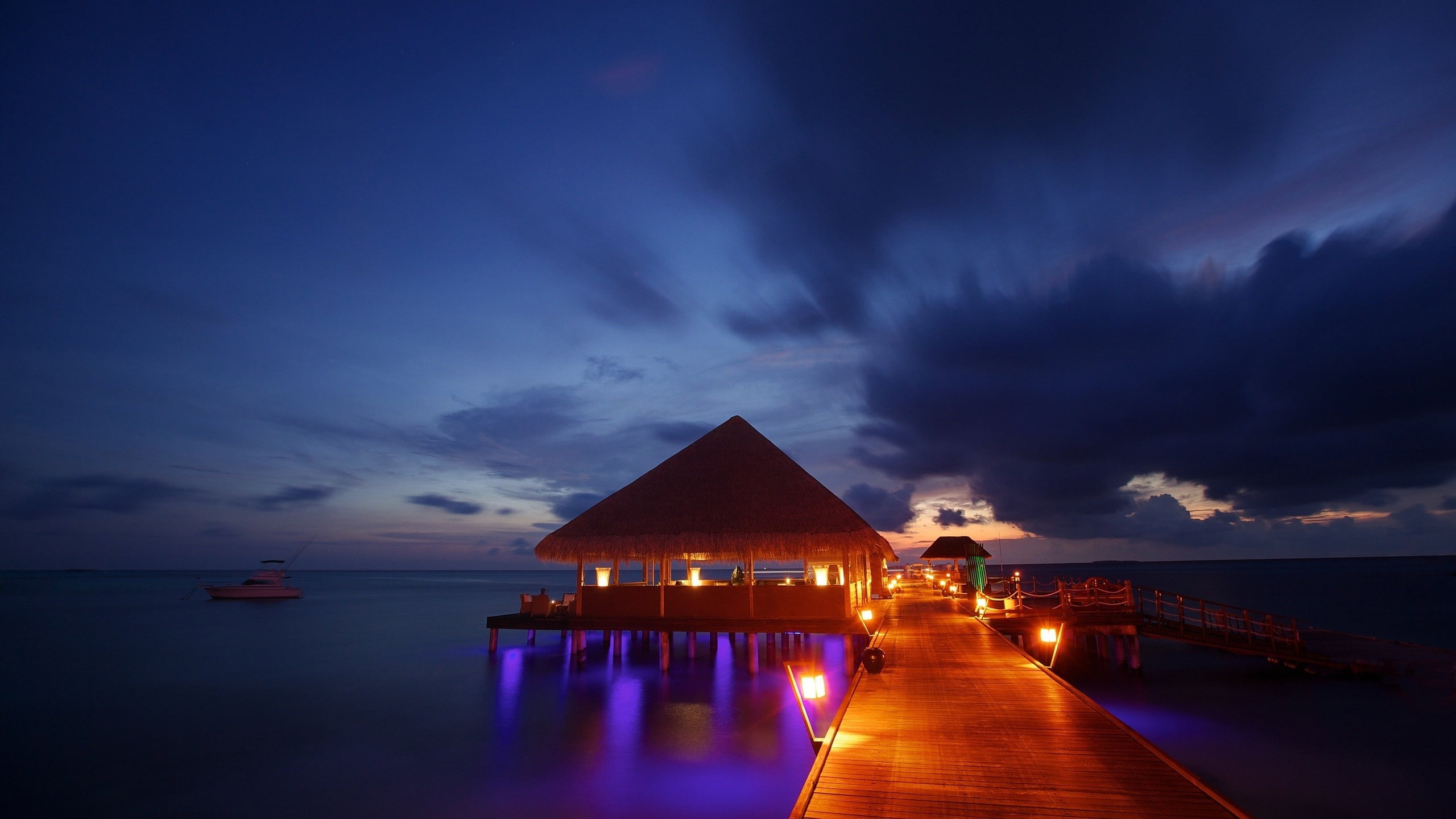 sea, 2K, Pacific Ocean, sky, sunset, night, lights, HD Wallpaper