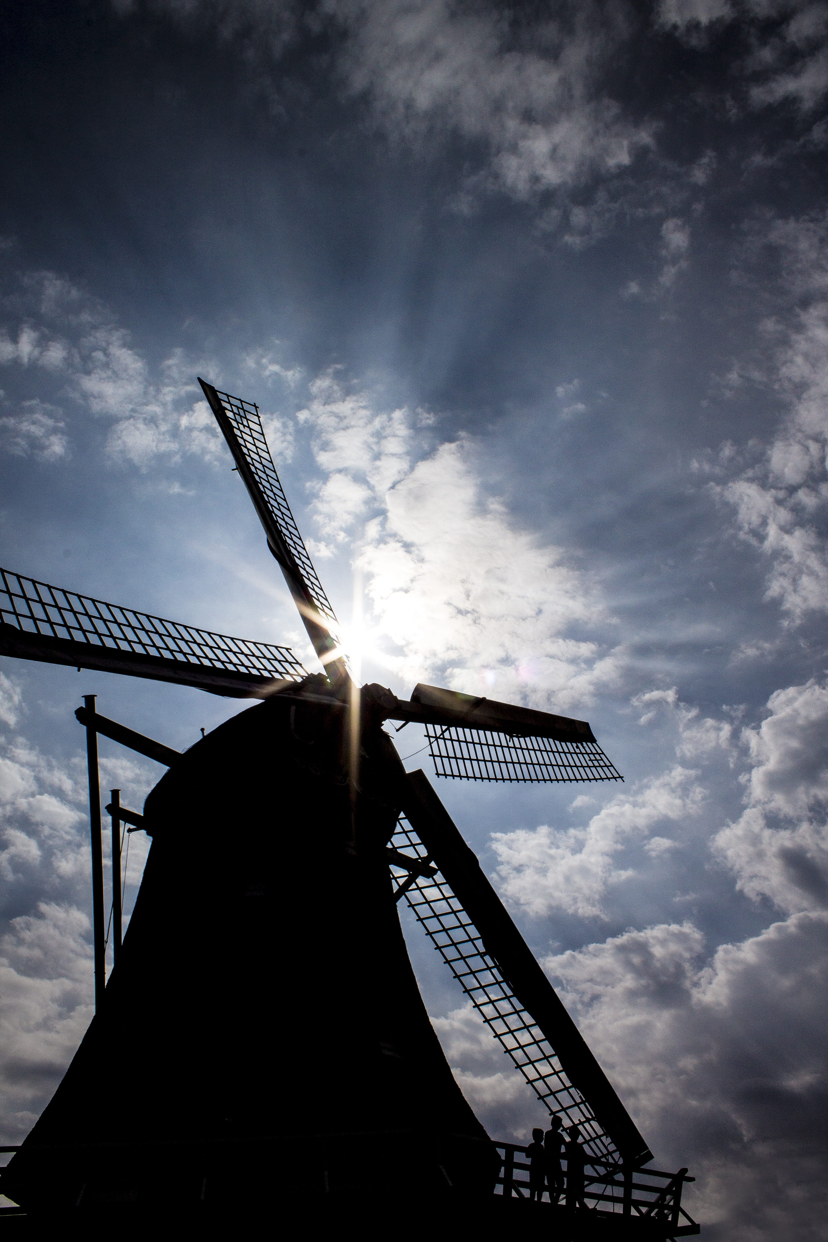wind, blue sky, technology, historic building, netherlands, silhouette, alternative energy, environment, built structure, mourning stand, environmental conservation, Phone HD Wallpaper