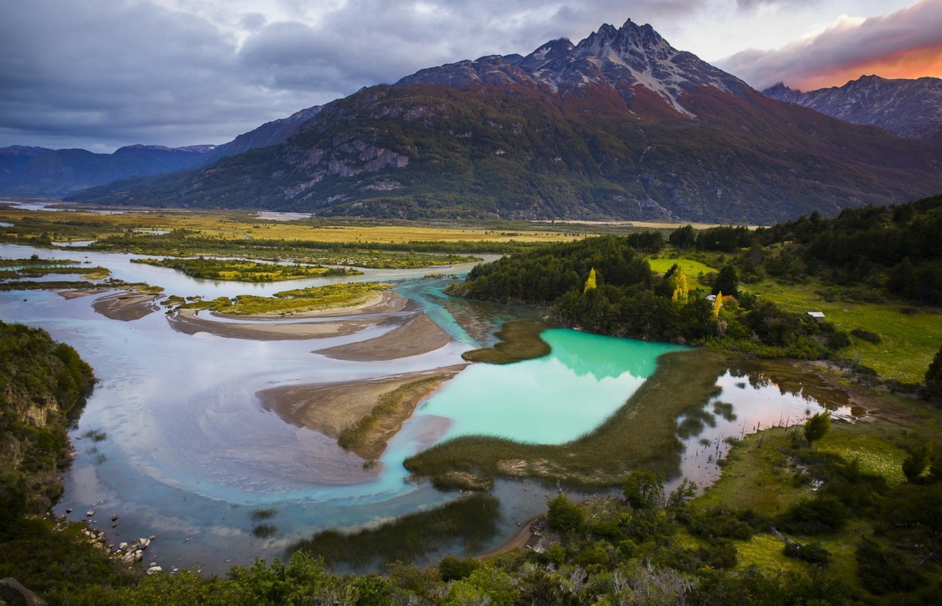 idyllic, water, snowcapped mountain, nature, day, cloud - sky, green, Patagonia, mountains, tranquility, valley, scenics - nature, outdoors, remote, mountain peak, HD Wallpaper