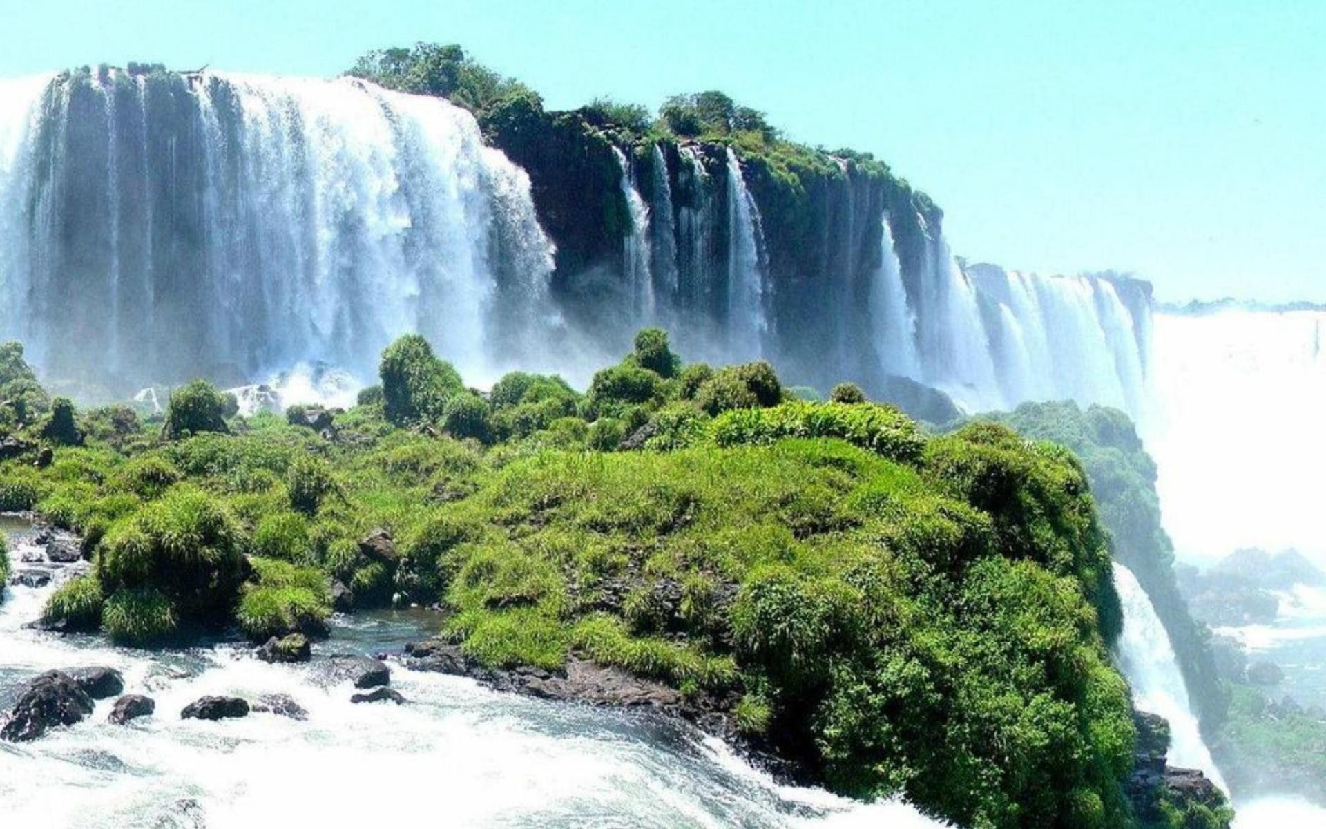Iguazu Falls, land, no people, blurred motion, flowing water, falling water, water, 1080P, plant, sea, nature, outdoors, growth, beauty in nature, power in nature, HD Wallpaper