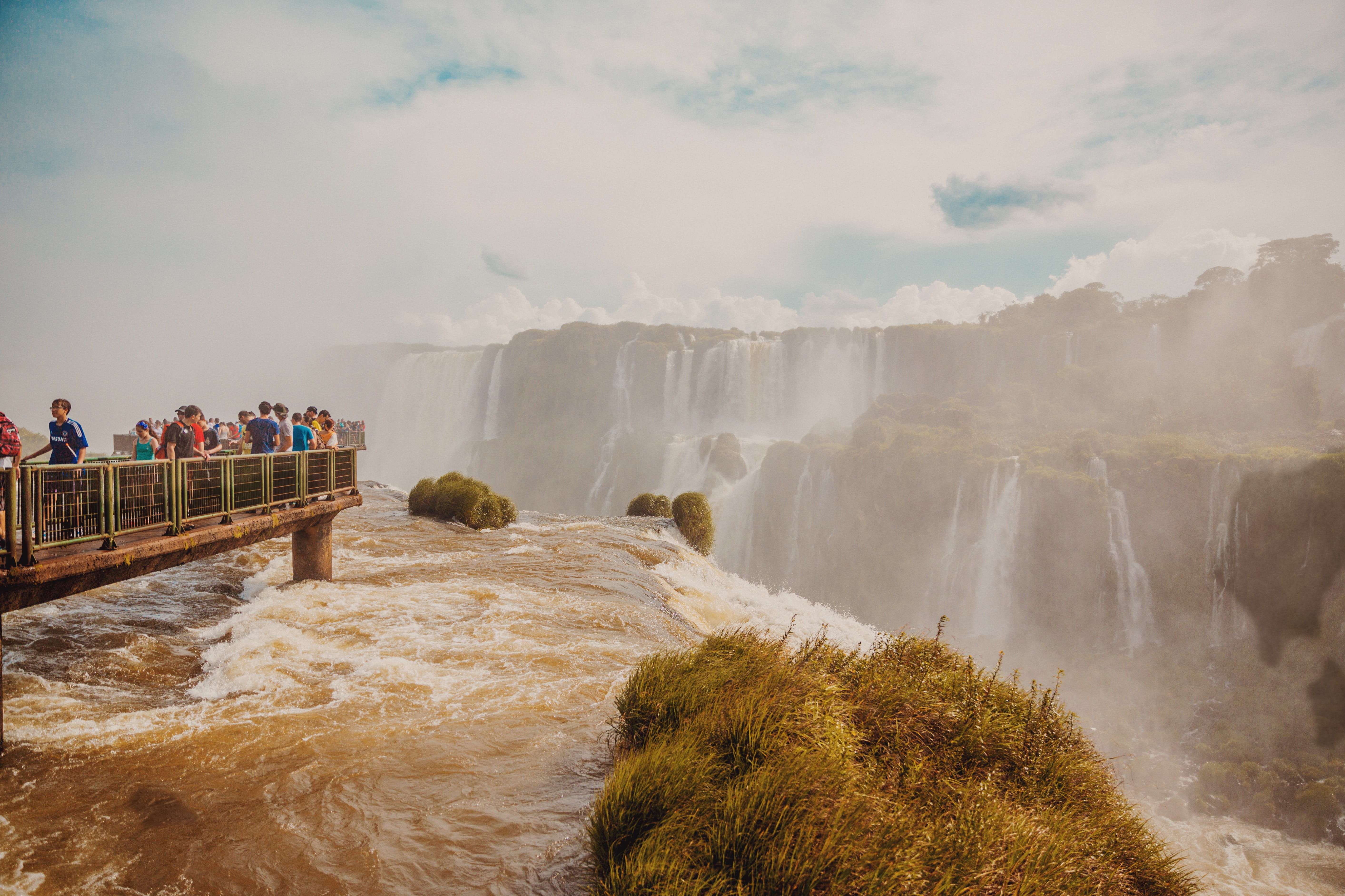 brazil, iguazu, water, power in nature, outdoors, travel destinations, sky, tourism, scenics - nature, women, nature, beauty in nature, flowing water, group of people, HD Wallpaper