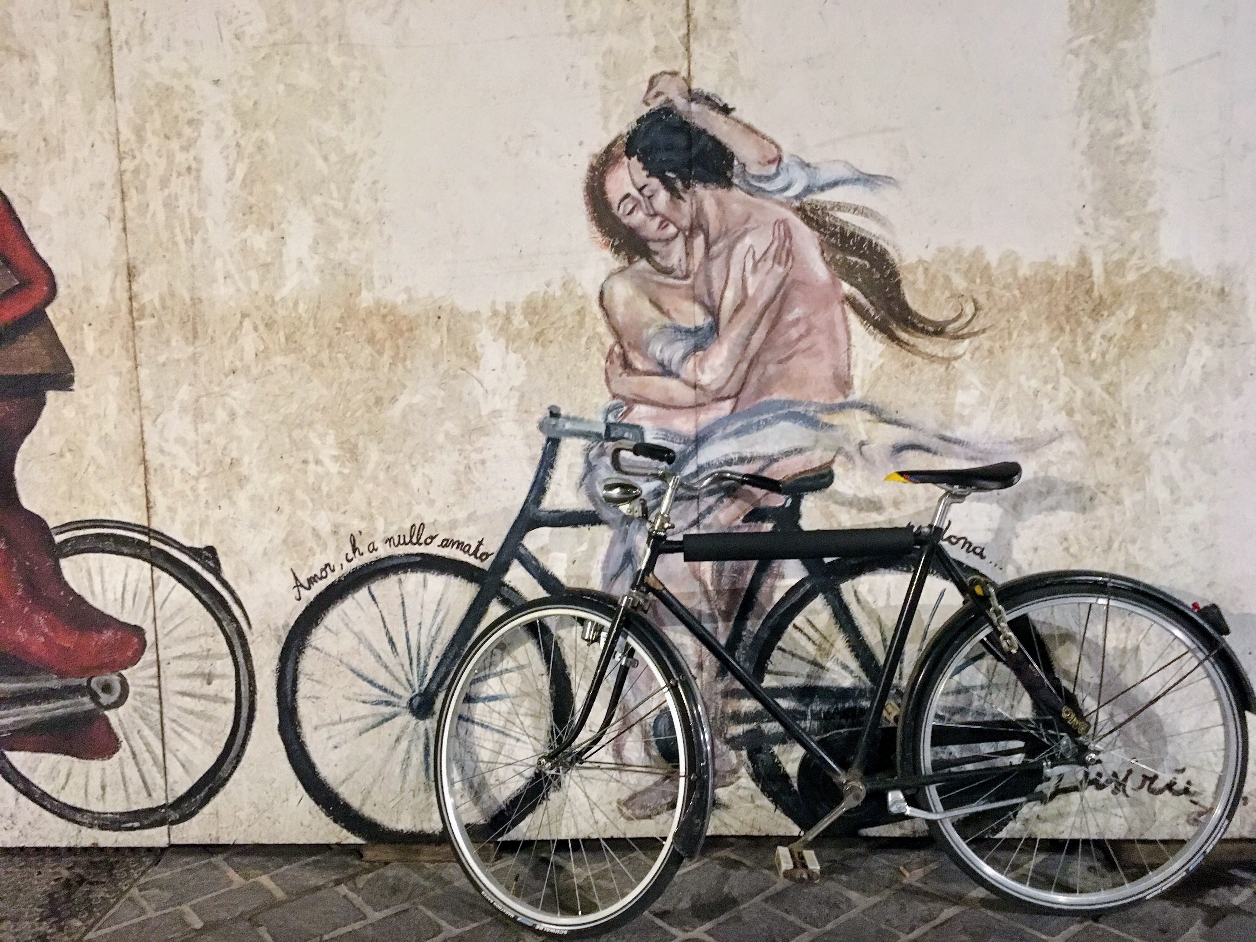 standing, wall - building feature, art, building exterior, outdoors, lifestyles, mode of transportation, wall painting, real people, bike, built structure, HD Wallpaper