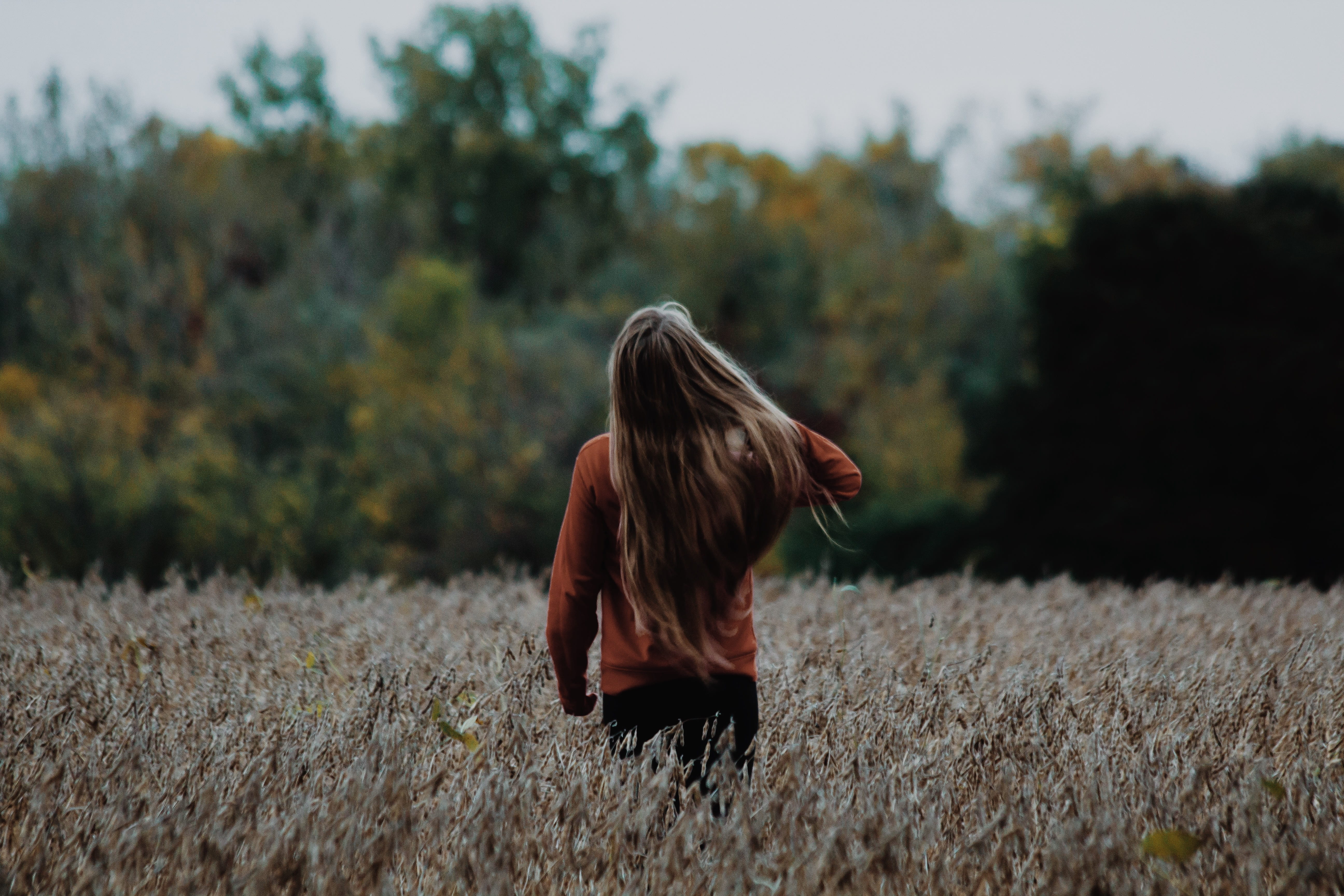 female, woman, sky, one person, trees, forest, near, daytime, wheat, tree, person, day, field, real people, young adult, women, woodland, holding, adult, HD Wallpaper