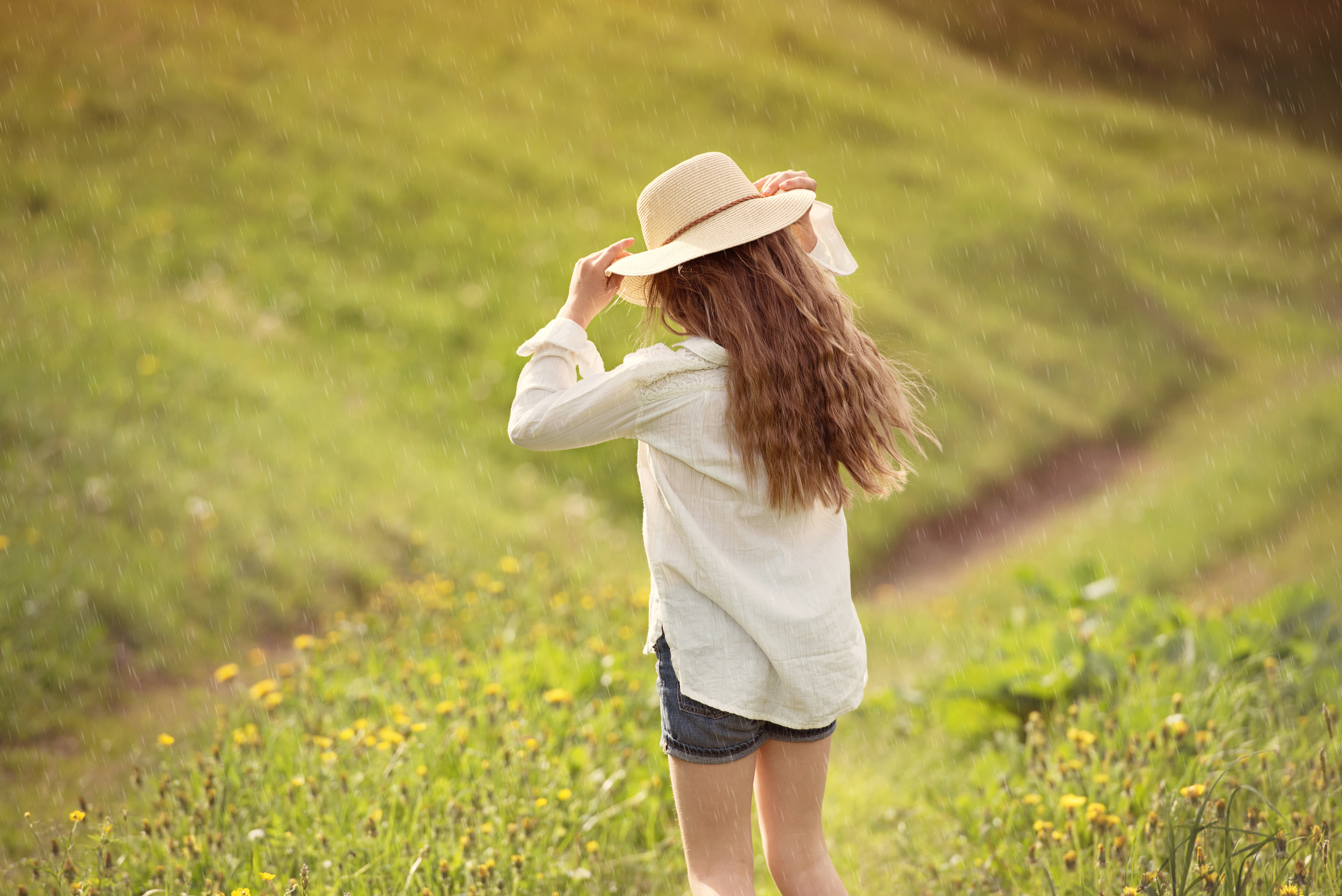 freedom, shirt, outdoors, females, standing, long hair, grass, hairstyle, hair, rain, clothing, caucasian Ethnicity, land, out, lifestyles, field, human, HD Wallpaper