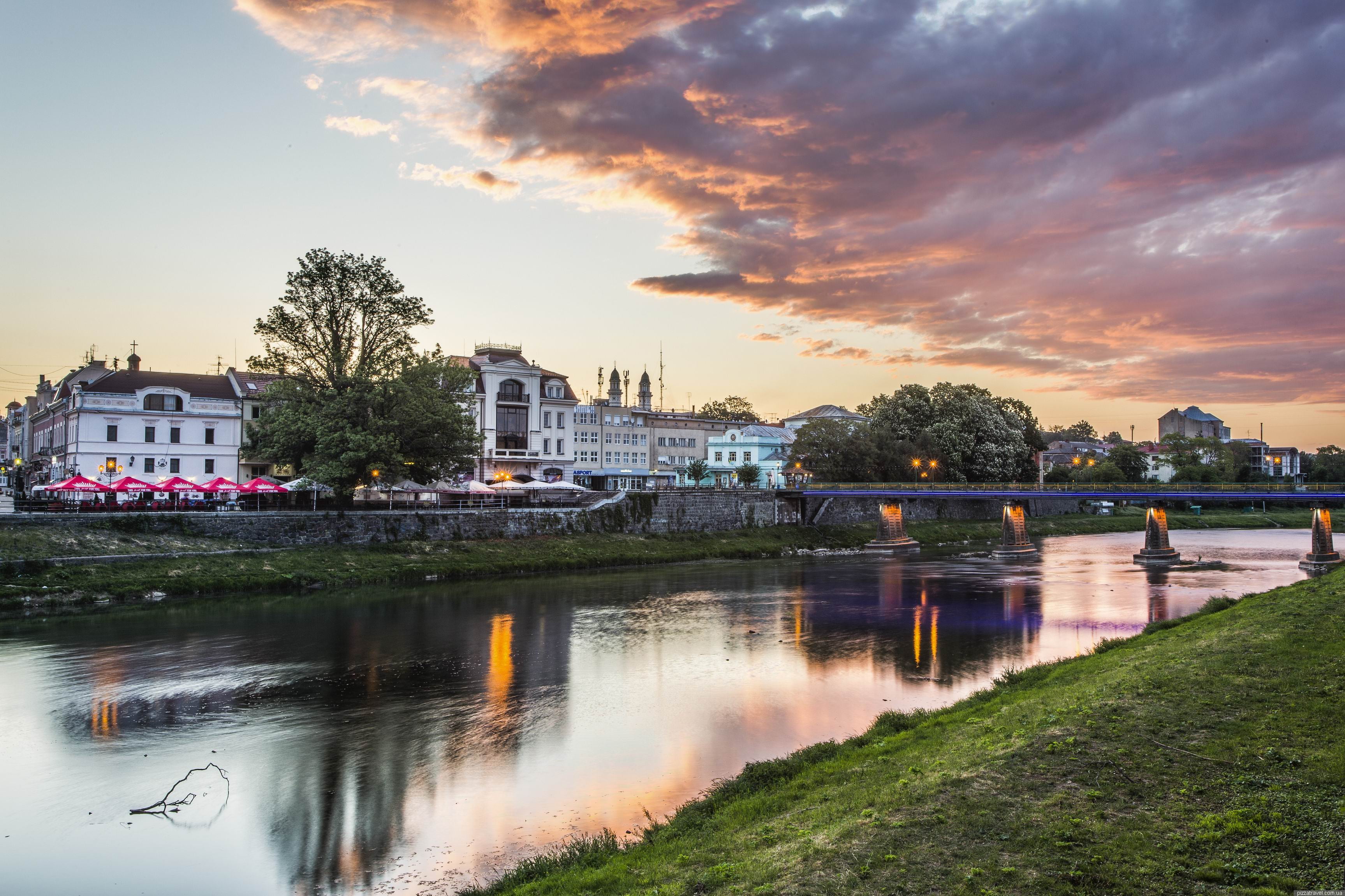 2K, Oh river, bridge, the evening, Ukraine, Transcarpathia, Uzhgorod, home, HD Wallpaper