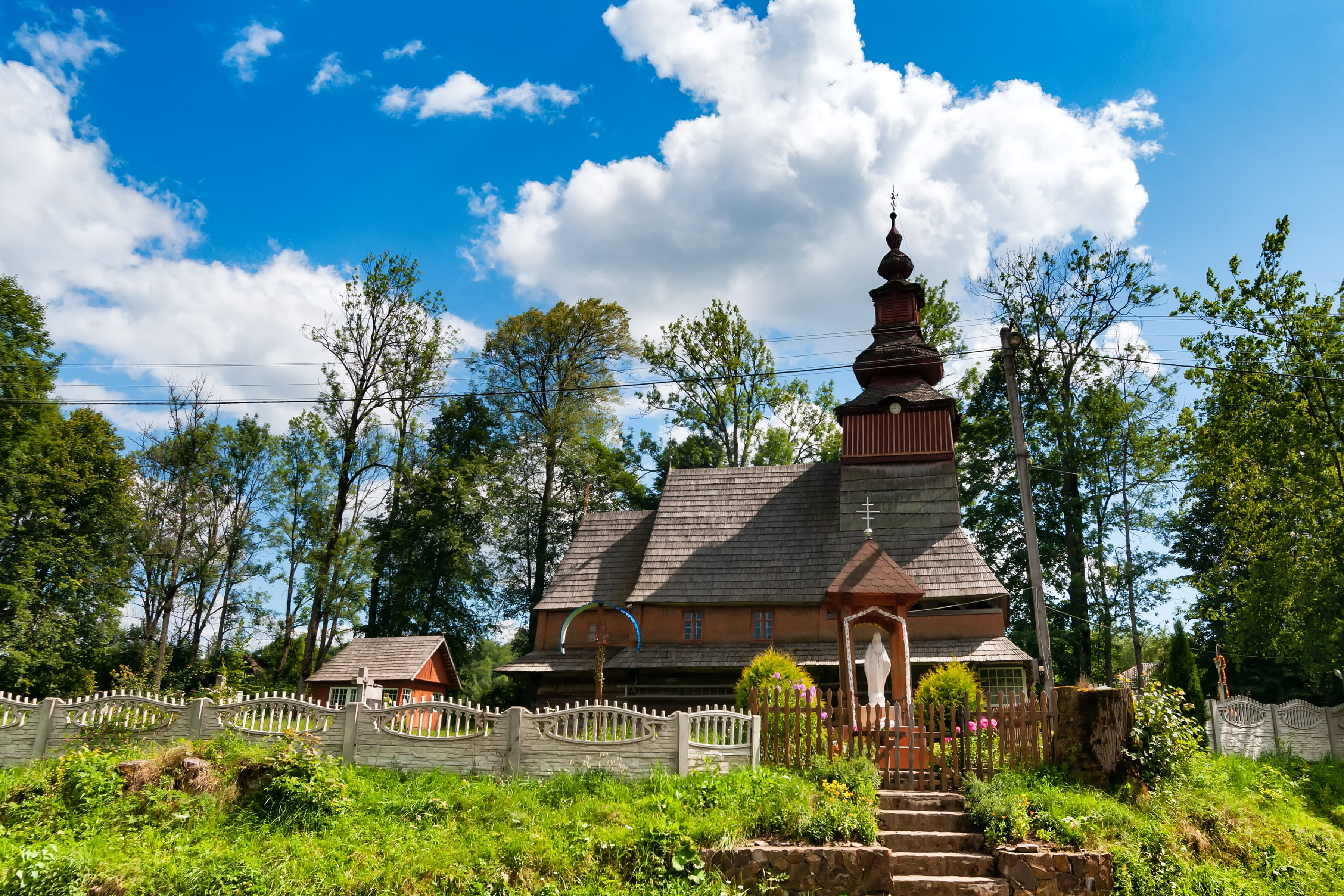 belief, sky, no people, plant, cloud - sky, Ukraine, landscape, road, Orthodox, tree, outdoors, church, nature, spirituality, building exterior, built structure, HD Wallpaper