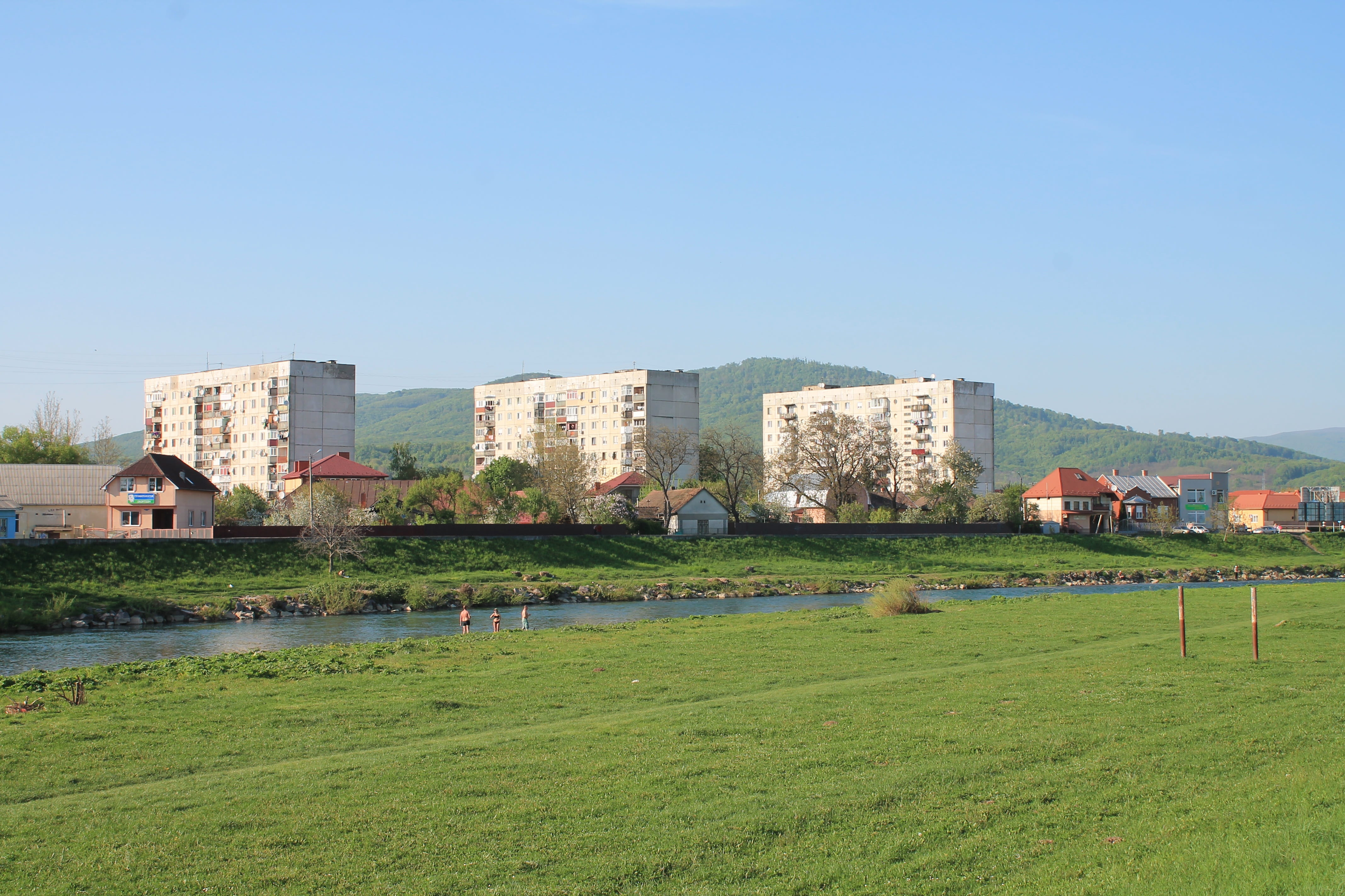copy space, the river latoritsa, ukraine, field, nature, panoramic, 4K, water, plant, no people, blue, outdoors, building, sky, architecture, grass, quay, HD Wallpaper