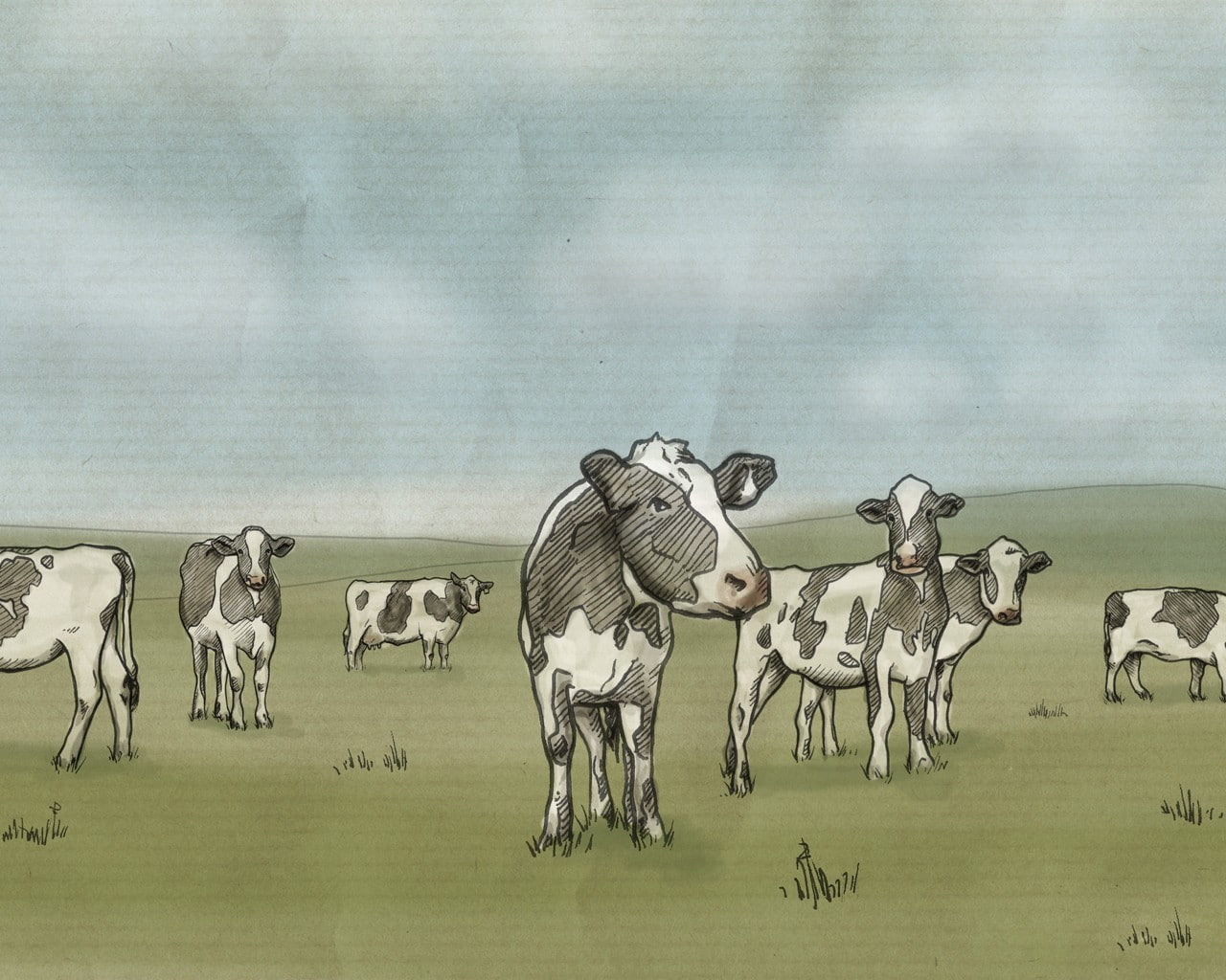 animals, artwork, cow, 720P, HD Wallpaper