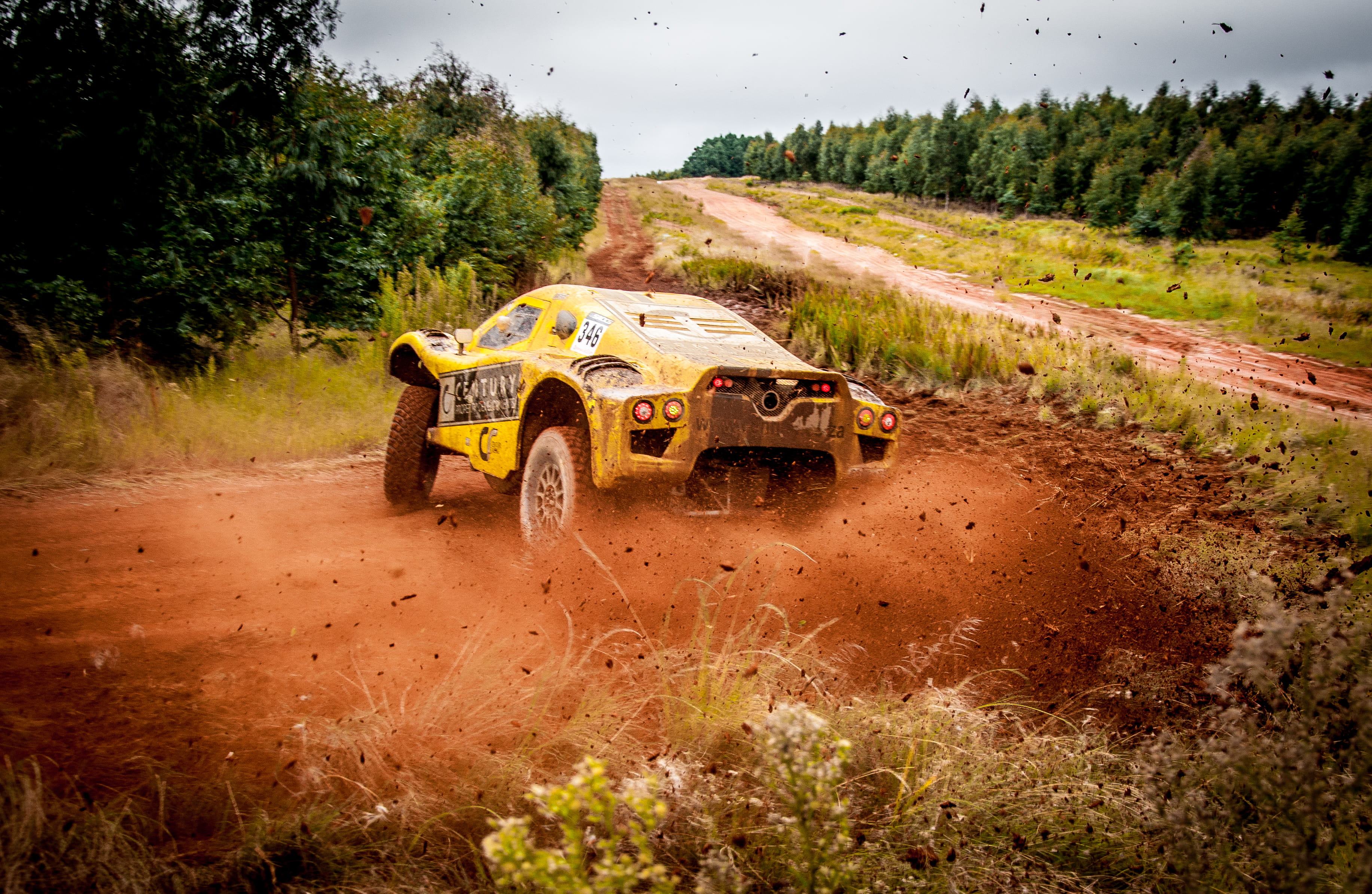 dust, motor vehicle, road, no people, transportation, forest, car, mud, transportation system, nature, 2K, track, day, yellow, tree, rally, sports, landscape, HD Wallpaper