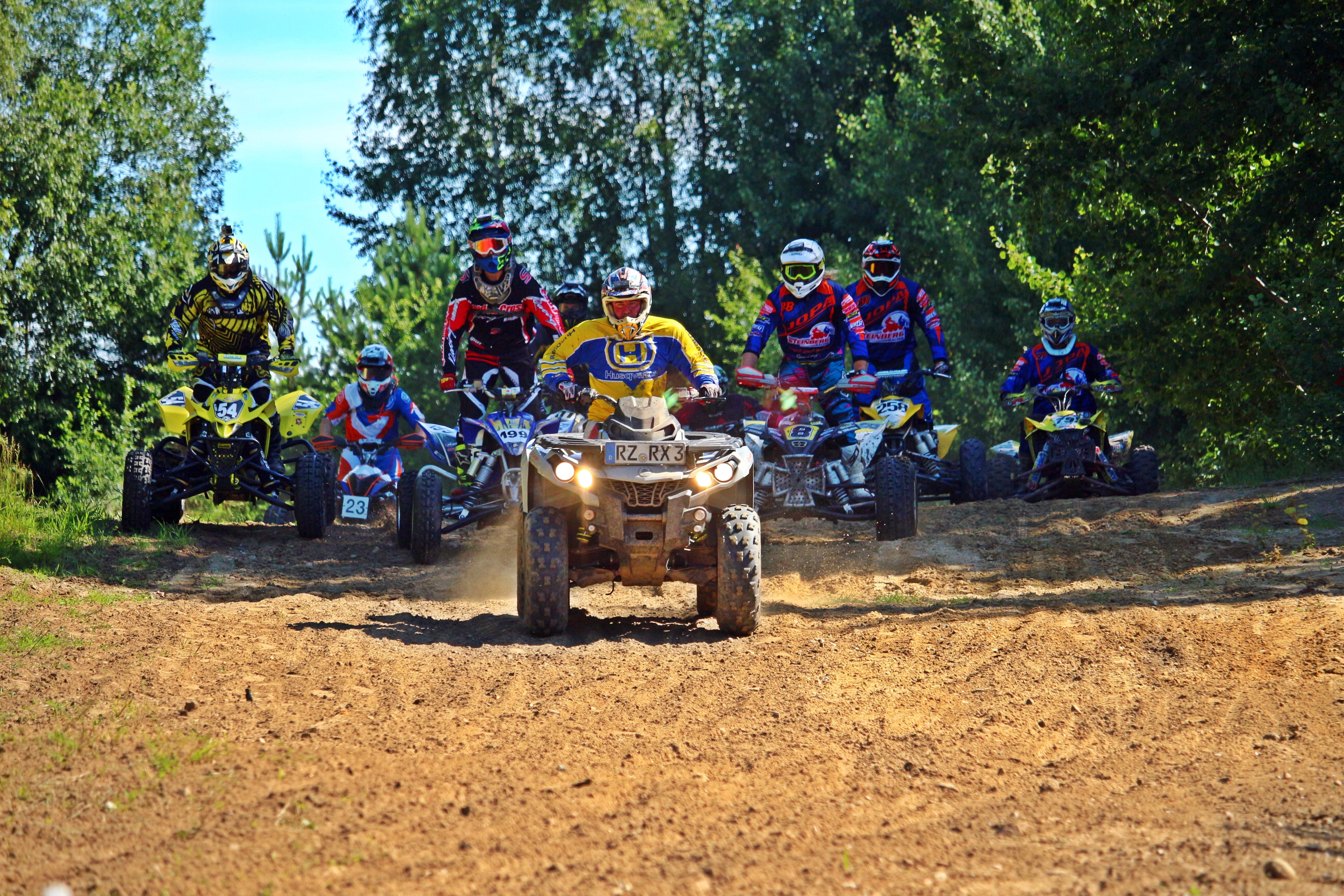 motorcycle sport, speed, multi colored, motorsport, all-terrain vehicle, motorcycle, Motocross, cross, transportation, men, road, people, standing, day, HD Wallpaper