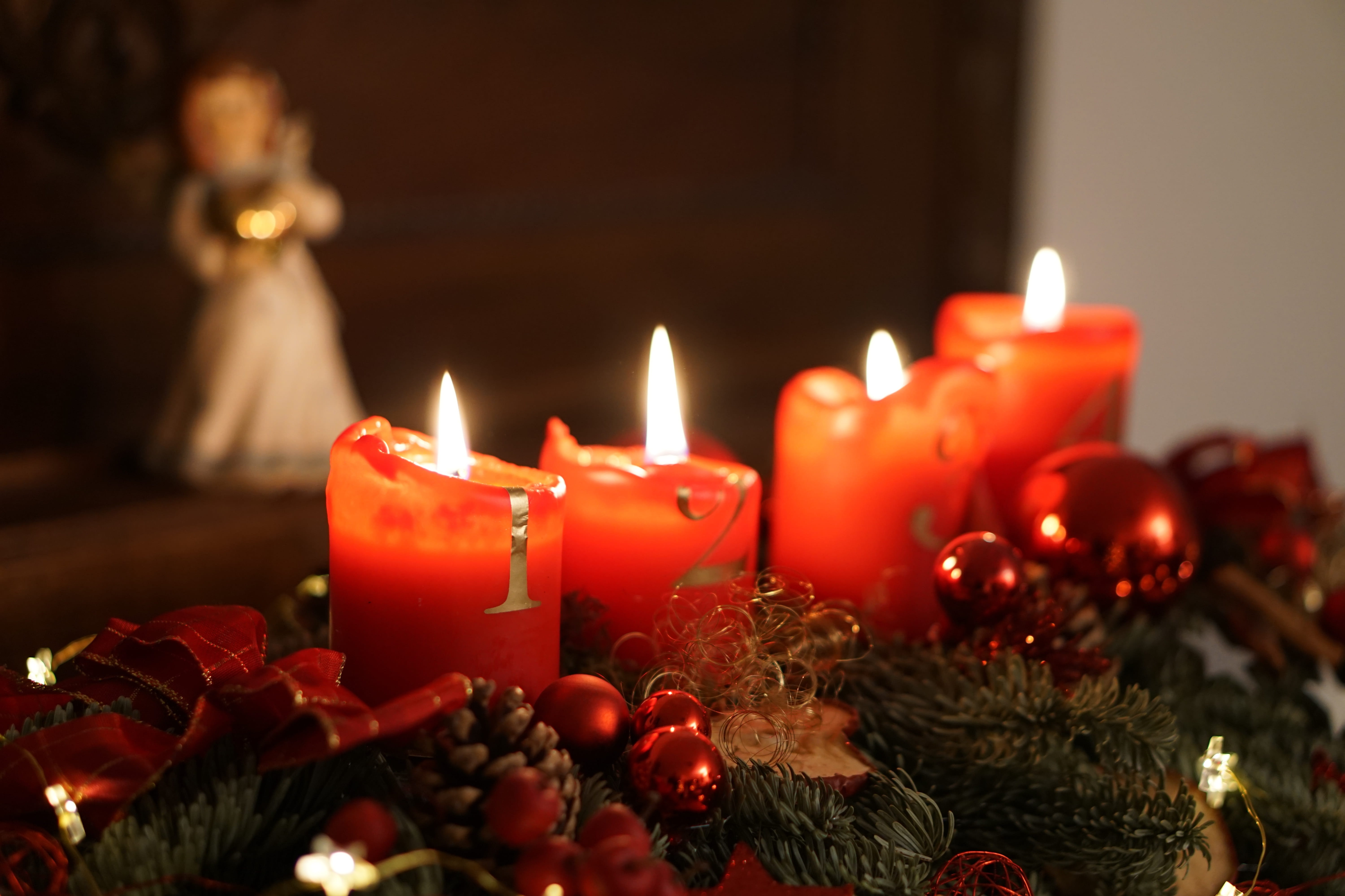 fire - natural phenomenon, no people, nature, 5K, holiday - event, x mas, christmas angel, advent, christmas ornament, heat - temperature, christmas, candles, HD Wallpaper