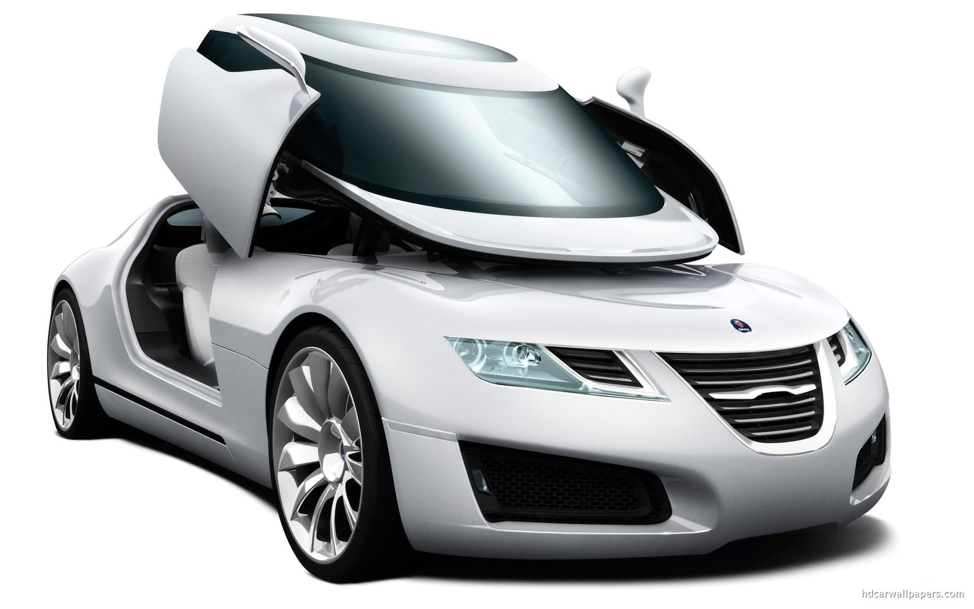 aero, 1080P, coupe, cars, silver, saab, x, sports, HD Wallpaper