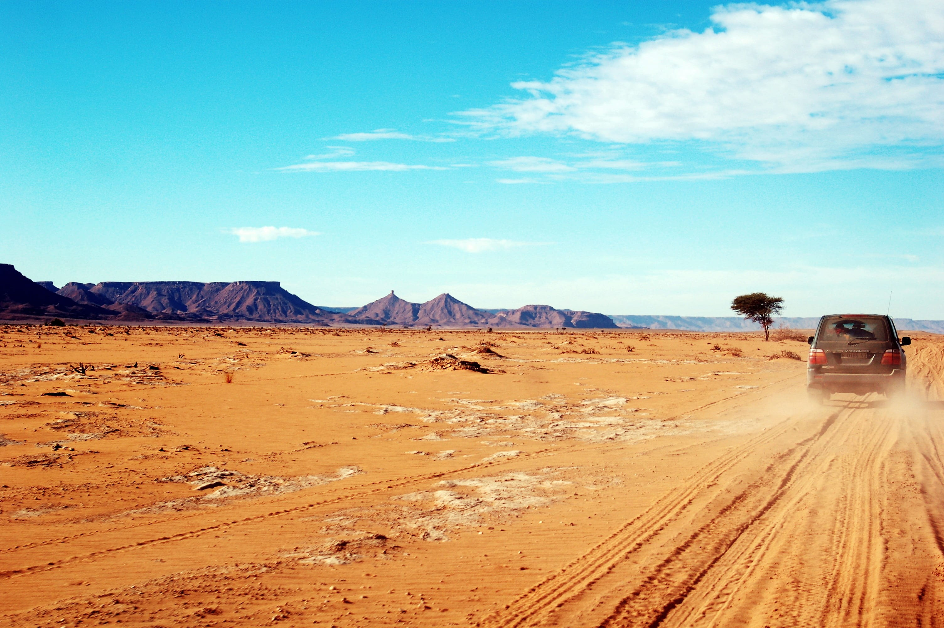 morocco, dom, off-road vehicle, arid climate, dust, car, day, sand, rally, scenics - nature, non-urban scene, dessert, outdoors, sport, traces of tyres, HD Wallpaper