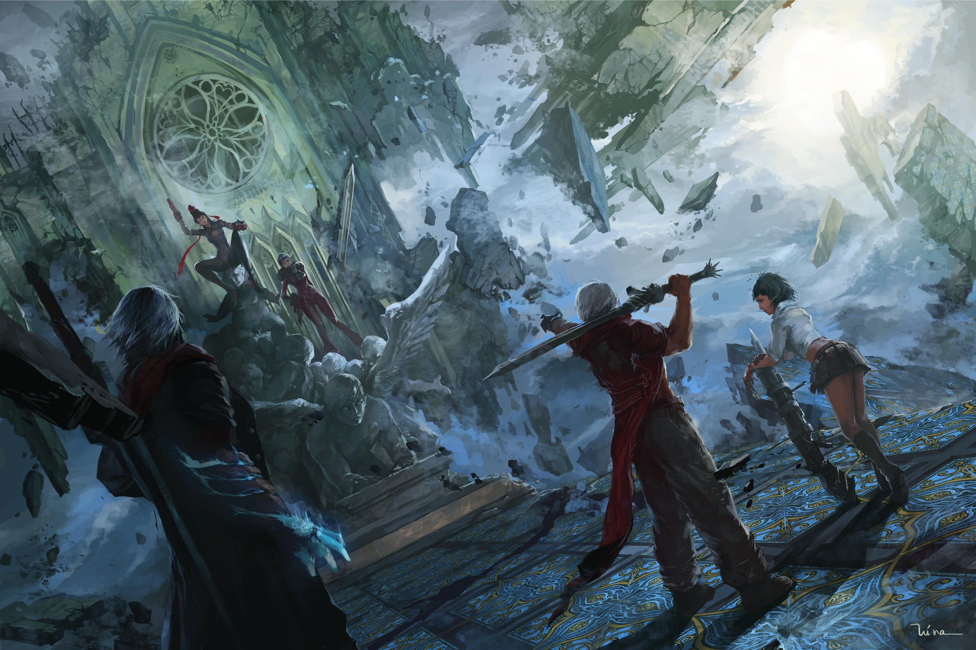 outdoors, cold temperature, fantasy art, leisure activity, people, scenics - nature, Devil May Cry, men, nature, women, standing, human arm, adult, 1080P, HD Wallpaper
