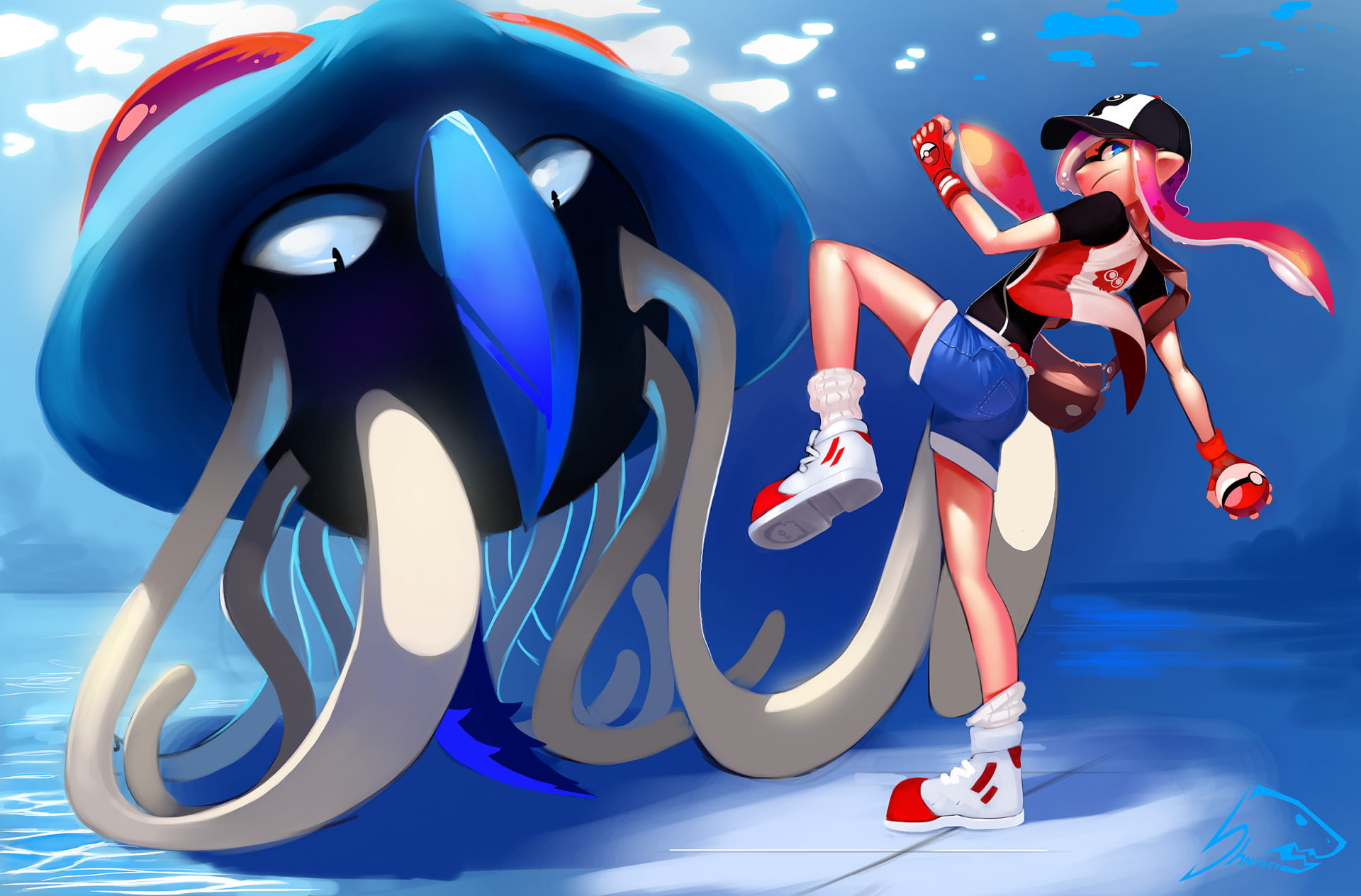 Splatoon, 1080P, Girl, Tentacruel (Pokémon), Crossover, Pokémon, Anime, Inkling (Splatoon), HD Wallpaper