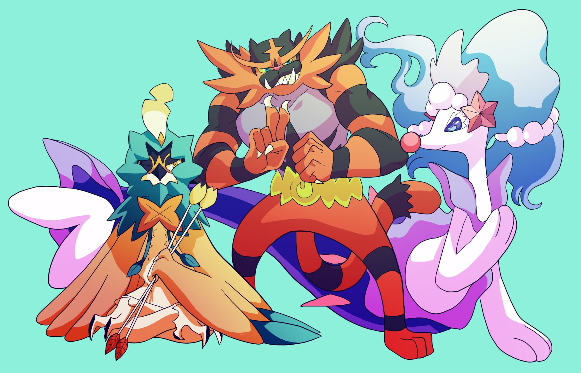 1080P, Pokémon, Incineroar (Pokémon), Primarina (Pokémon), Decidueye (Pokémon), HD Wallpaper