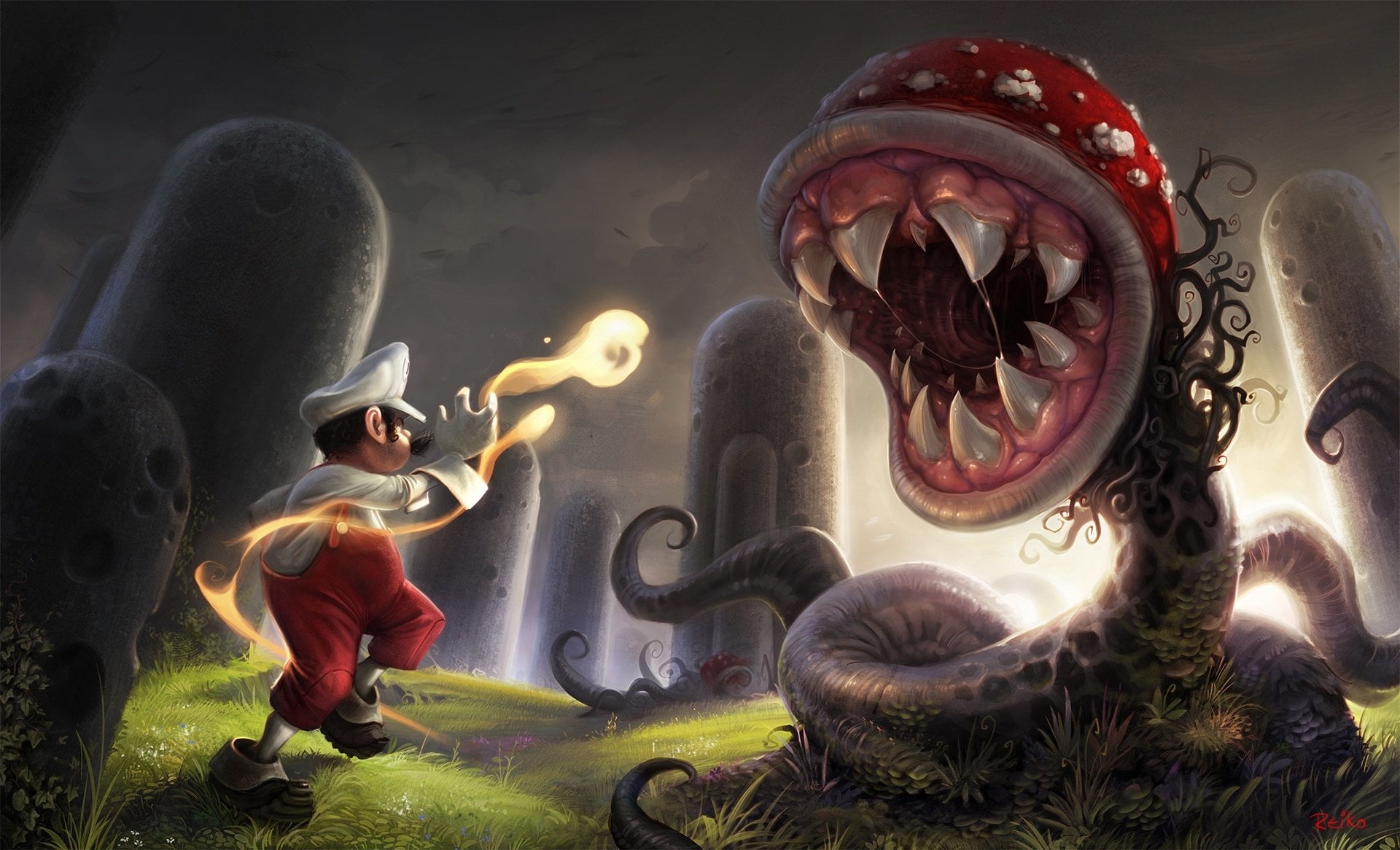 Piranha Plant, 1080P, illuminated, leisure activity, craft, representation, angel, statue, people, outdoors, nature, human representation, real people, HD Wallpaper