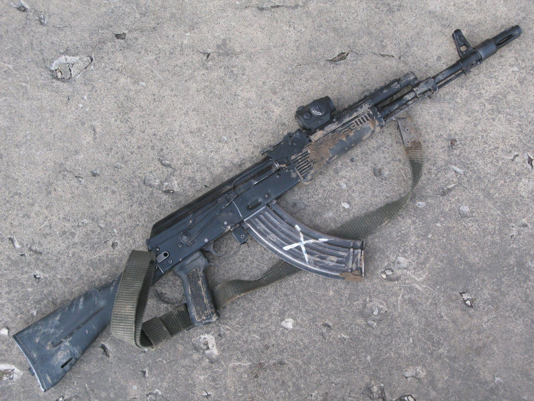 high angle view, AK-74, weapon, the past, let it be a mess, rifle, land, abandoned, aggression, security, old, outdoors, field, military, black, conflict, HD Wallpaper