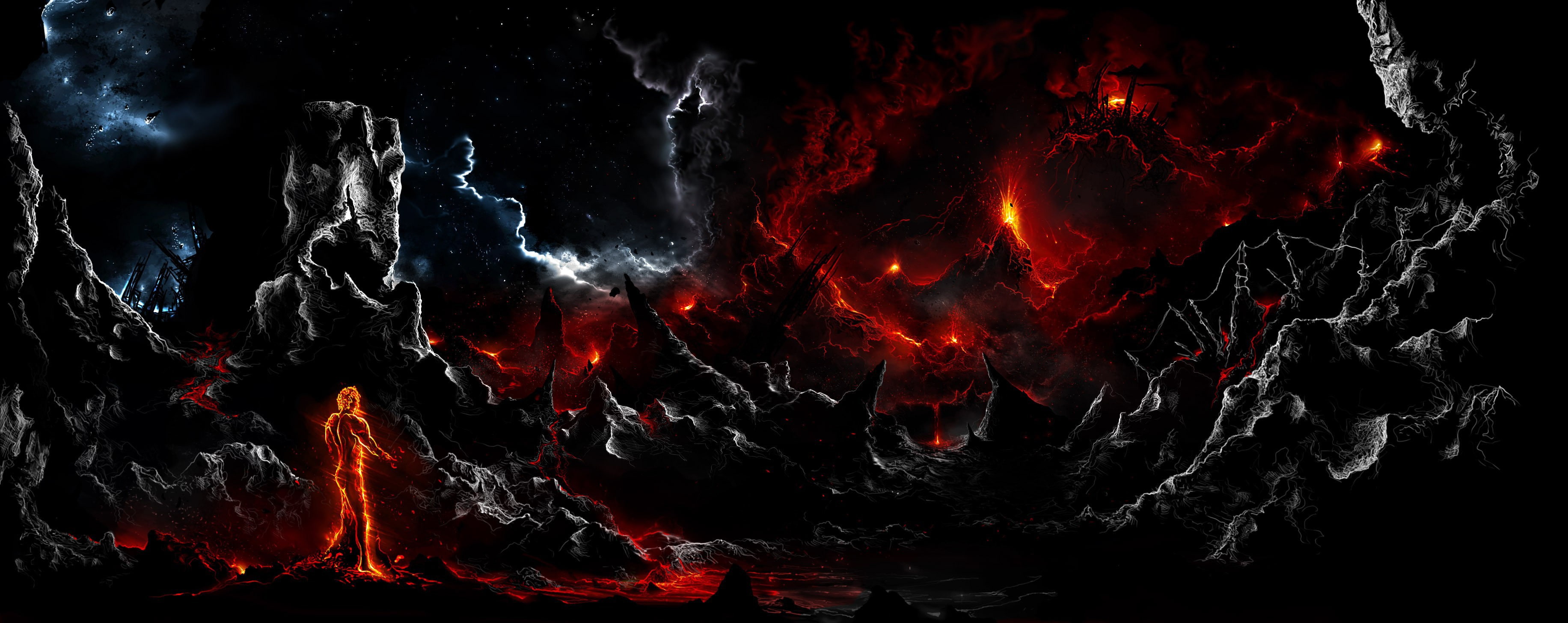 heat - temperature, lava, fantasy art, environment, red, artwork, power, erupting, motion, close-up, communication, flowing, black background, volcano, HD Wallpaper