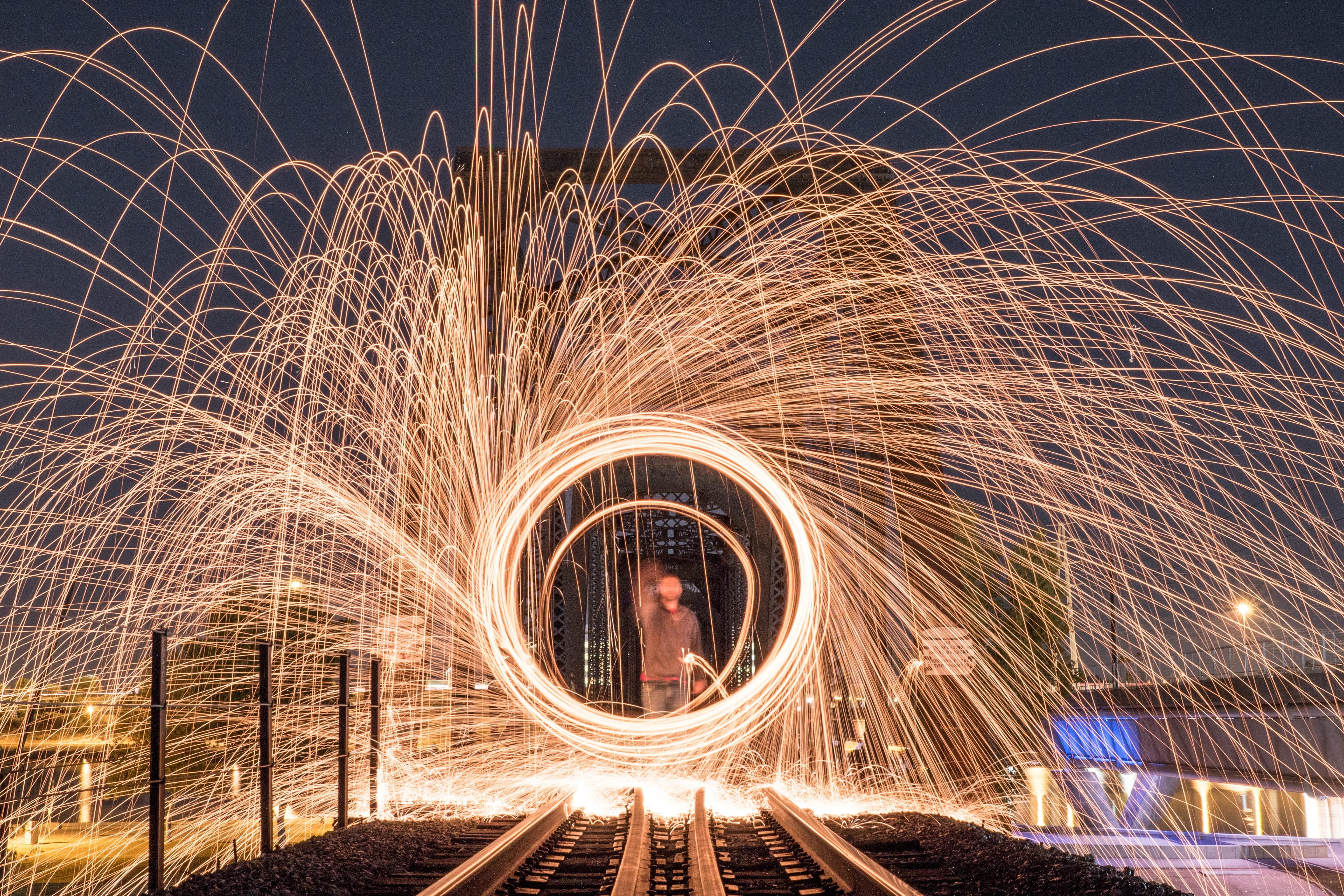 light, motion, house, december, illuminated, hot, burn, photography, wool, long exposure, fireside, light trail, geometric shape, burning, shape, wire wool, HD Wallpaper