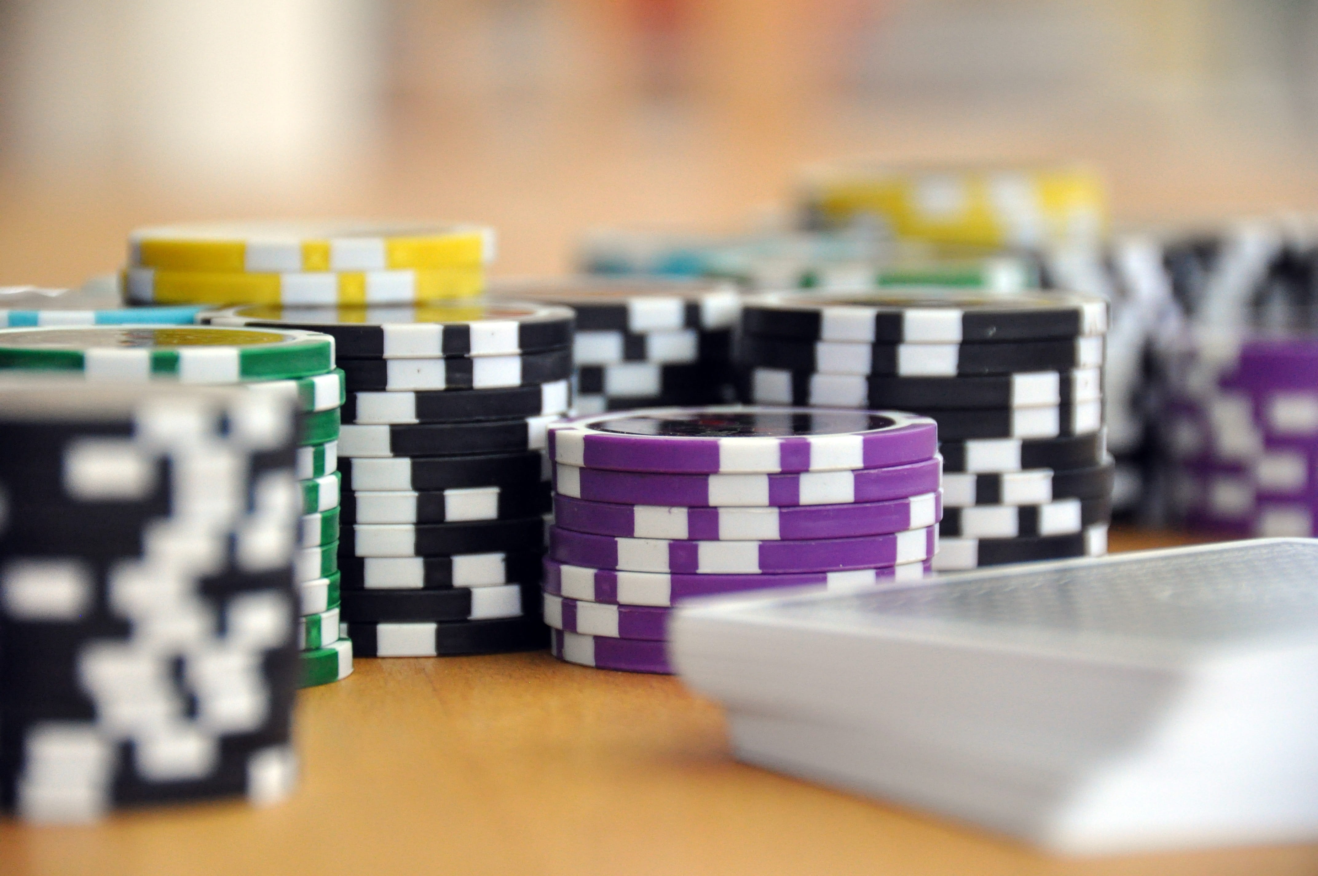 stack, consumerism, healthcare and medicine, in a row, poker, medicine, choice, casino, 4K, poker chips, group, purple, cards, selective focus, deck, business, HD Wallpaper