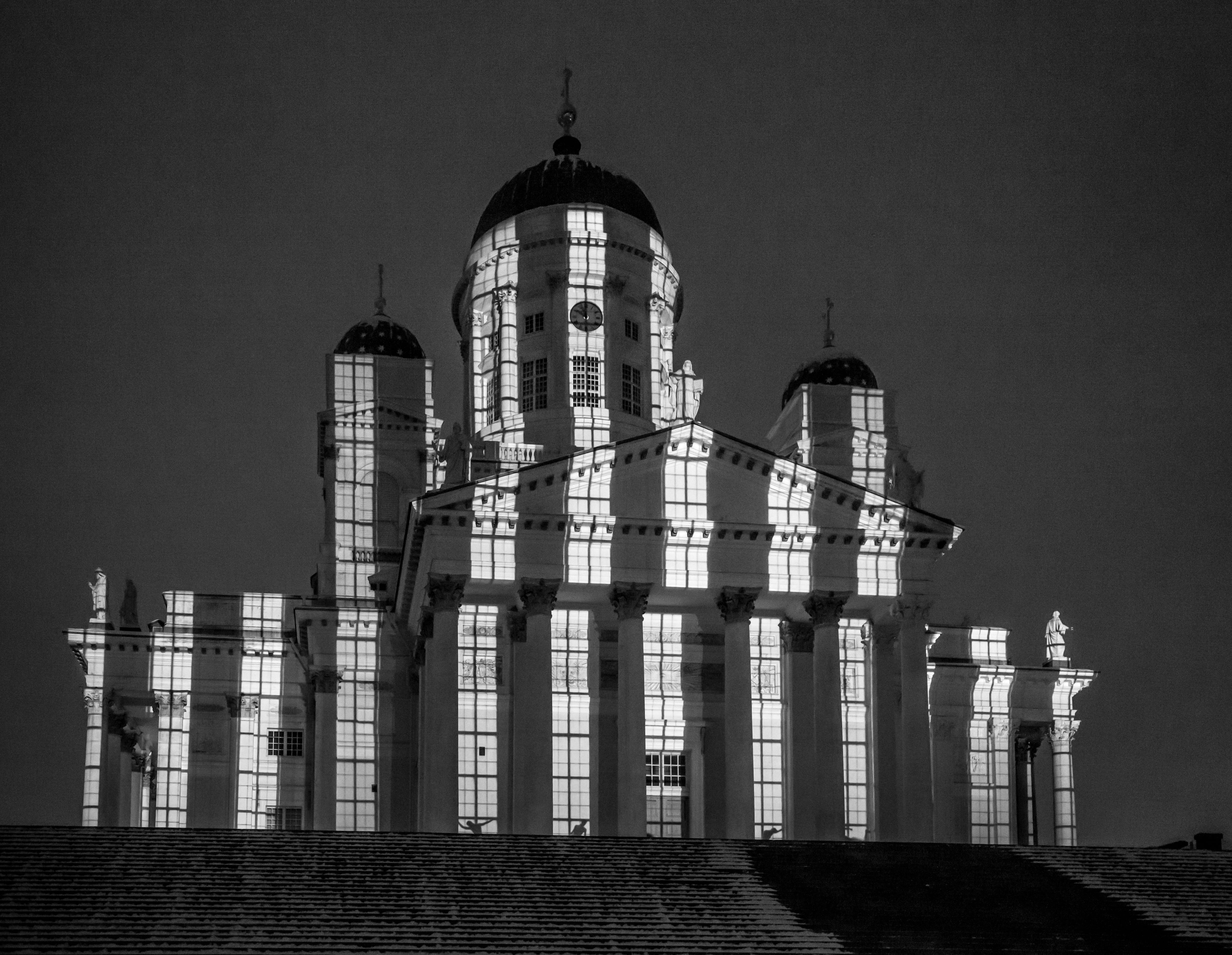 illuminated, Lux, building exterior, spire, led, finland, city, cathedral, religion, center, shawod figures, monumental, building, Helsinki Cathedral, flowers, HD Wallpaper