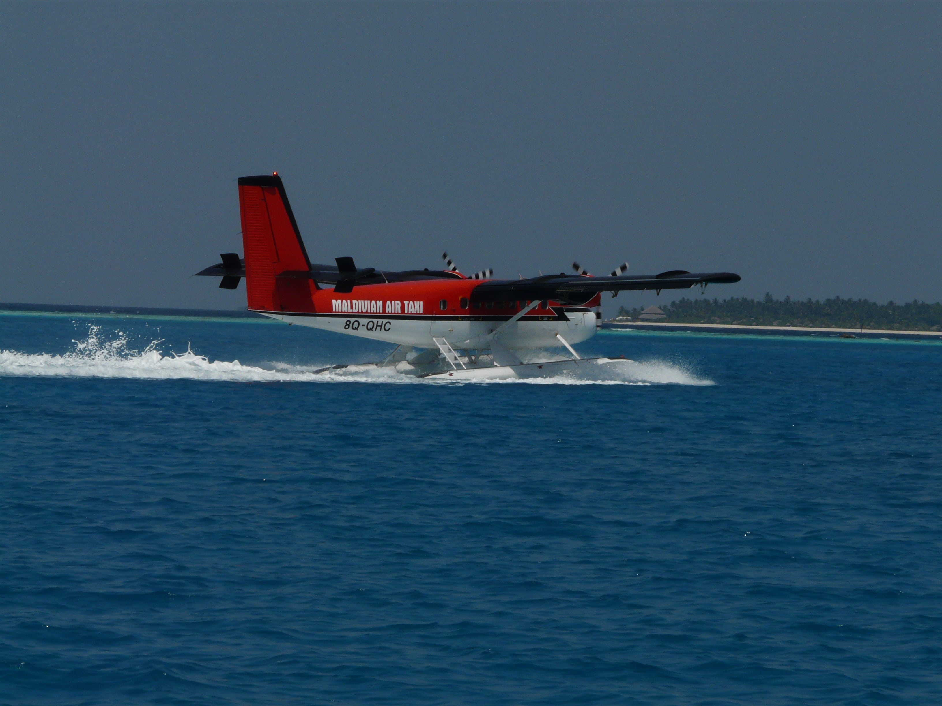 no people, nature, sky, red, transportation, on the move, 2K, south sea, aircraft, nautical vessel, seaplane, air vehicle, outdoors, travel, day, water, HD Wallpaper