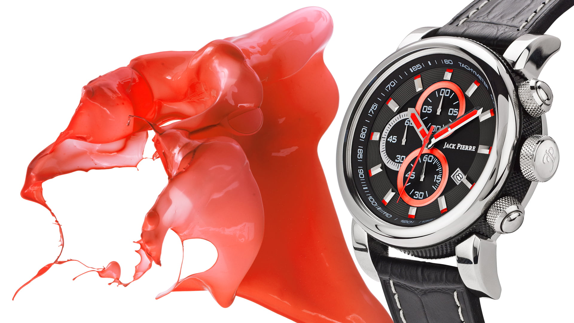 black, 1080P, watch, Jack Pierre, ink red, white, metal, HD Wallpaper