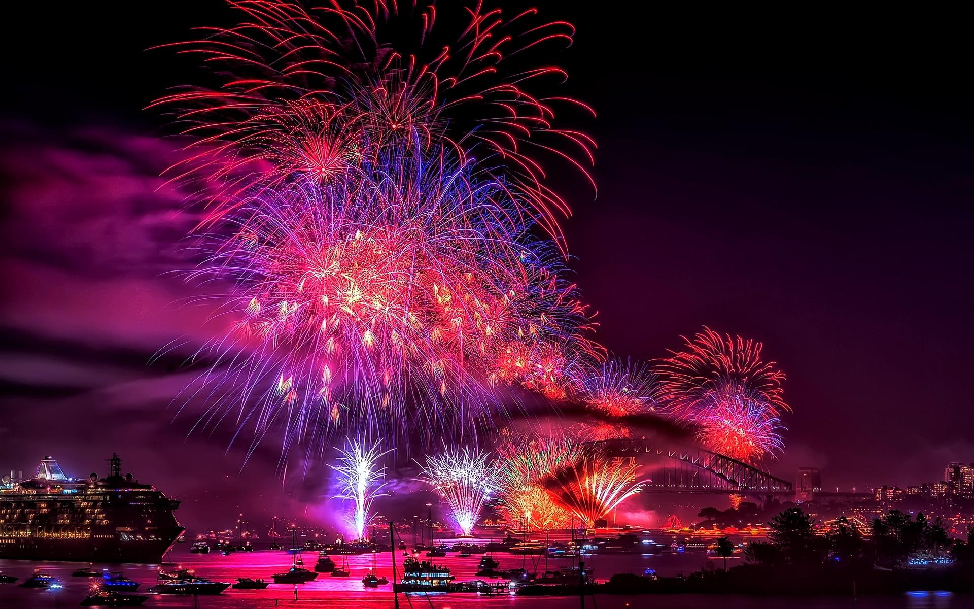 celebration, works, holidays, new year, 1080P, fire, 3d and abstract, fireworks, HD Wallpaper