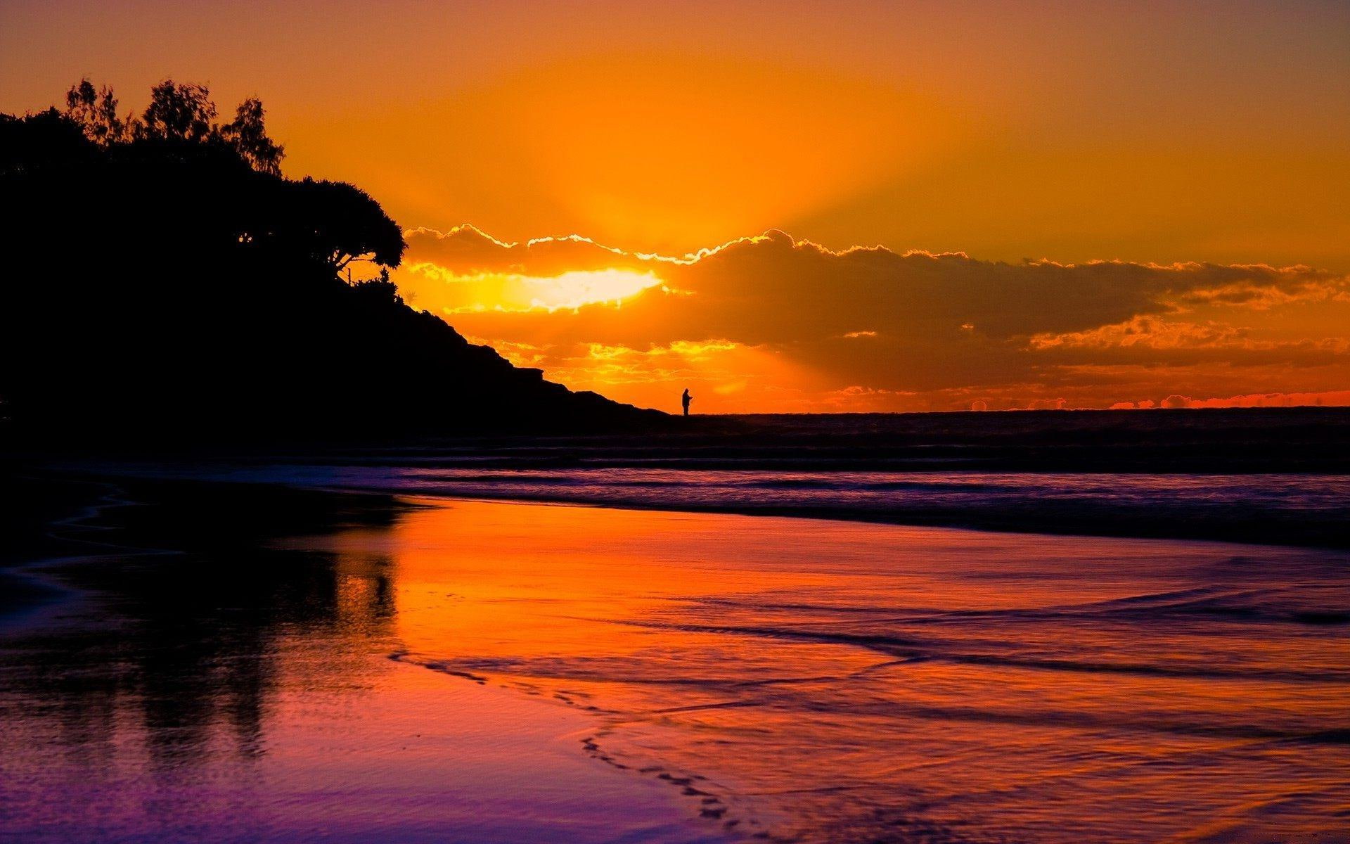 sunset, nature, 1080P, watching, beach, nature and landscapes, HD Wallpaper
