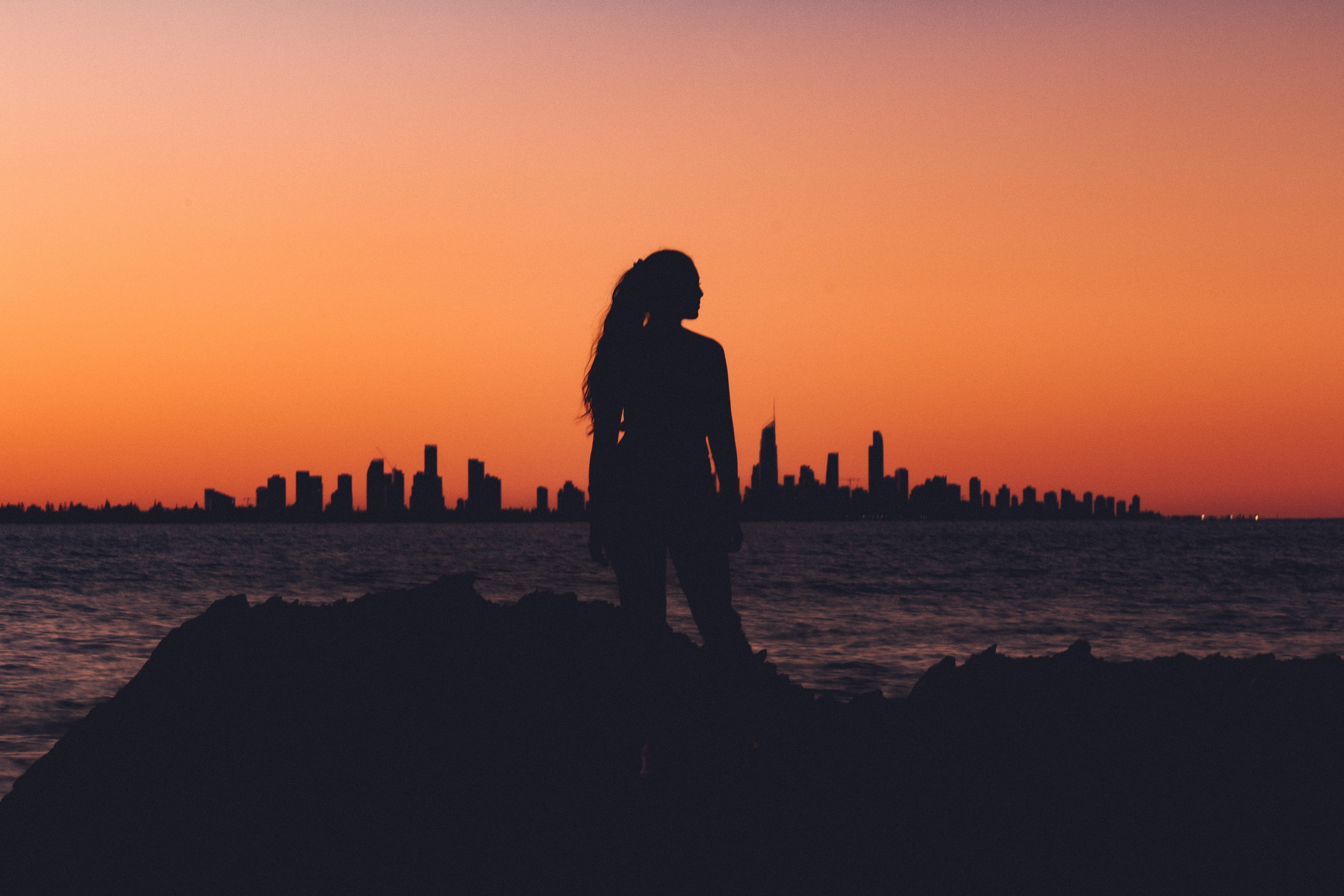glow, orange, one person, outdoors, city, eye, scenics - nature, watch, nature, standing, golden, woman, women, orange color, leisure activity, girl, sky, HD Wallpaper
