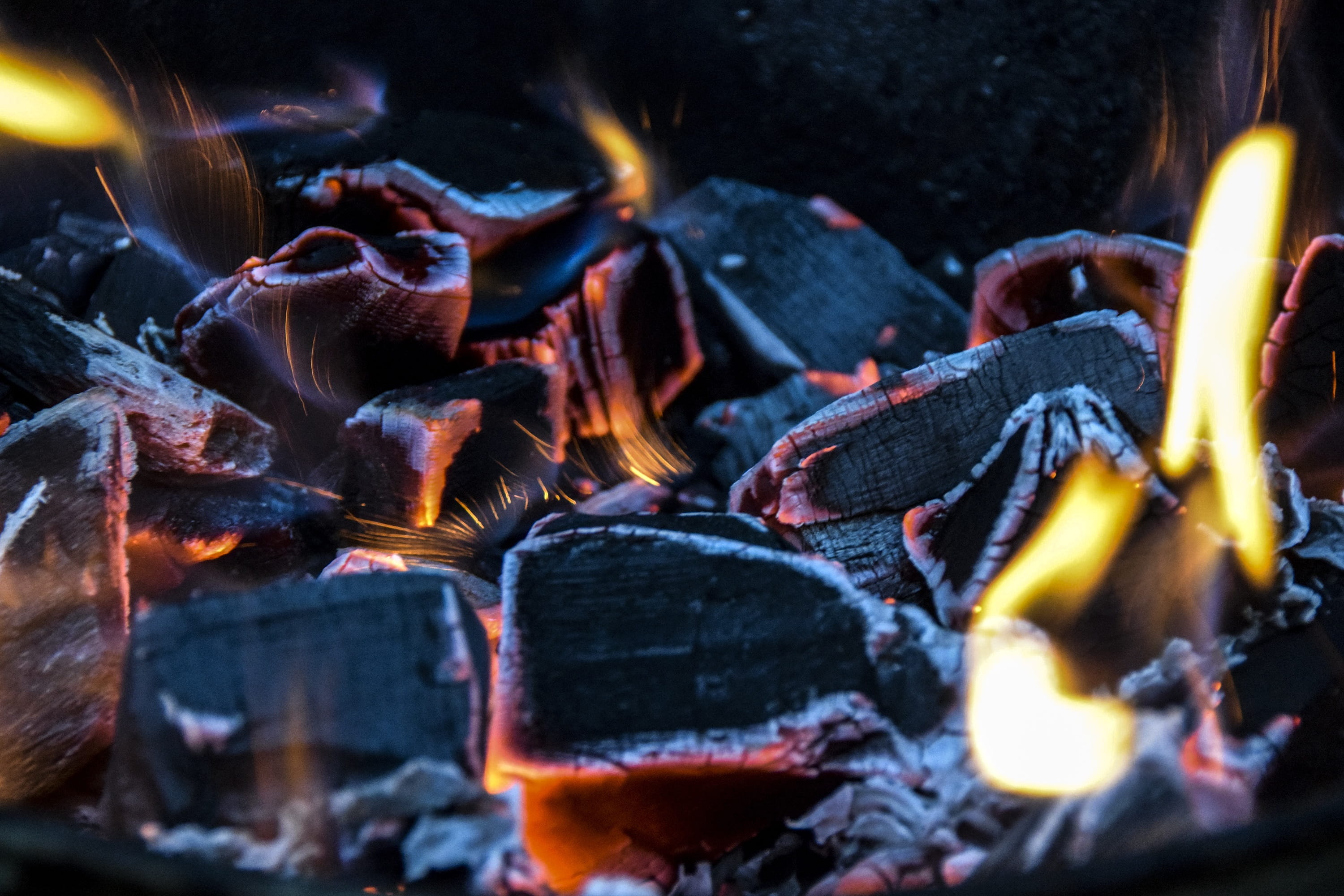 coal, close-up, food, flame, fire, ash, black, preparation, bonfire, heat, smoldering, glowing, campfire, heat - temperature, wood, barbecue, nature, burnt, HD Wallpaper