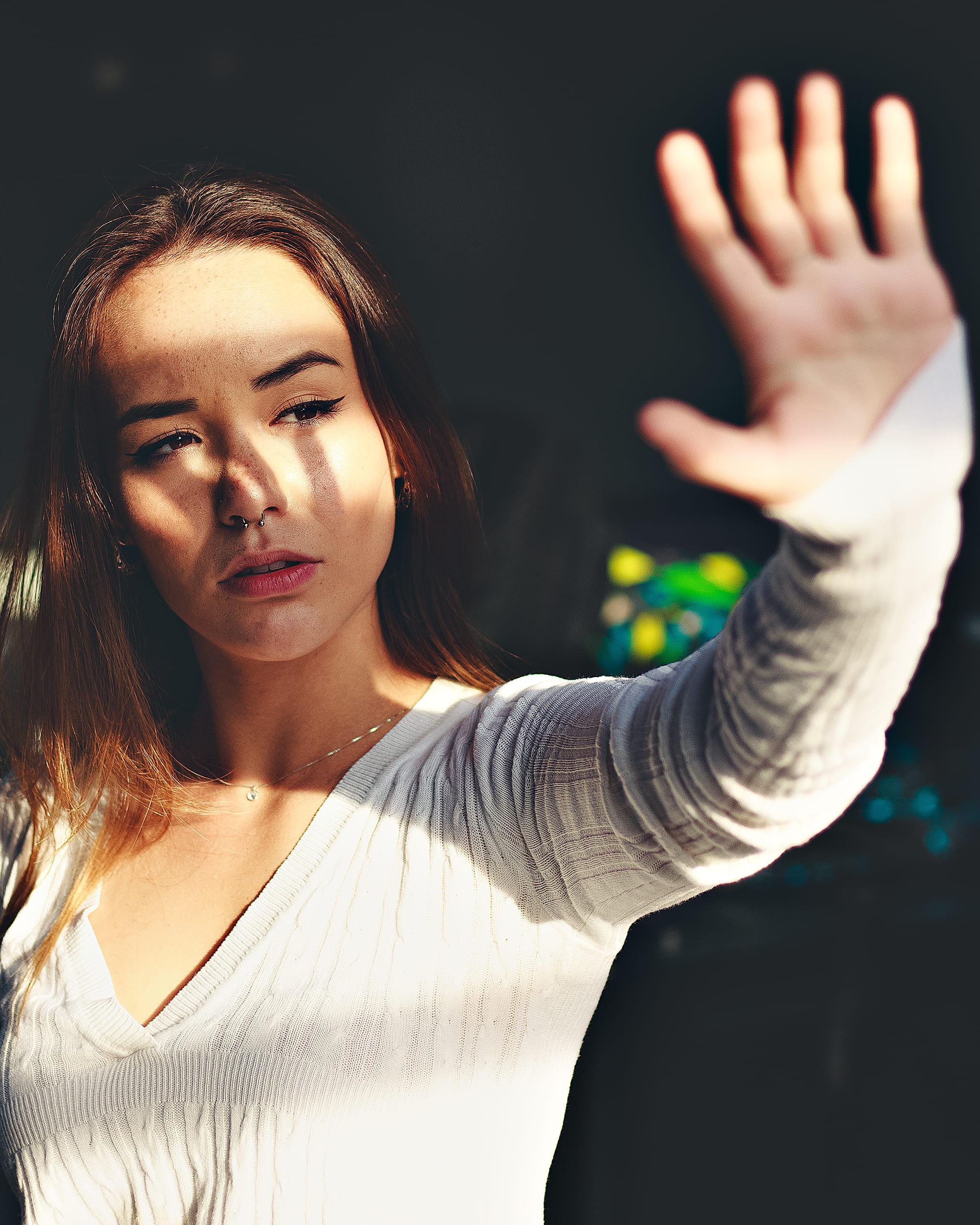sunlight, hand, light, bright, pose, gaze, visual, indoors, real people, one person, pretty, beautiful woman, teenager, wear, portrait, person, human arm, Phone HD Wallpaper