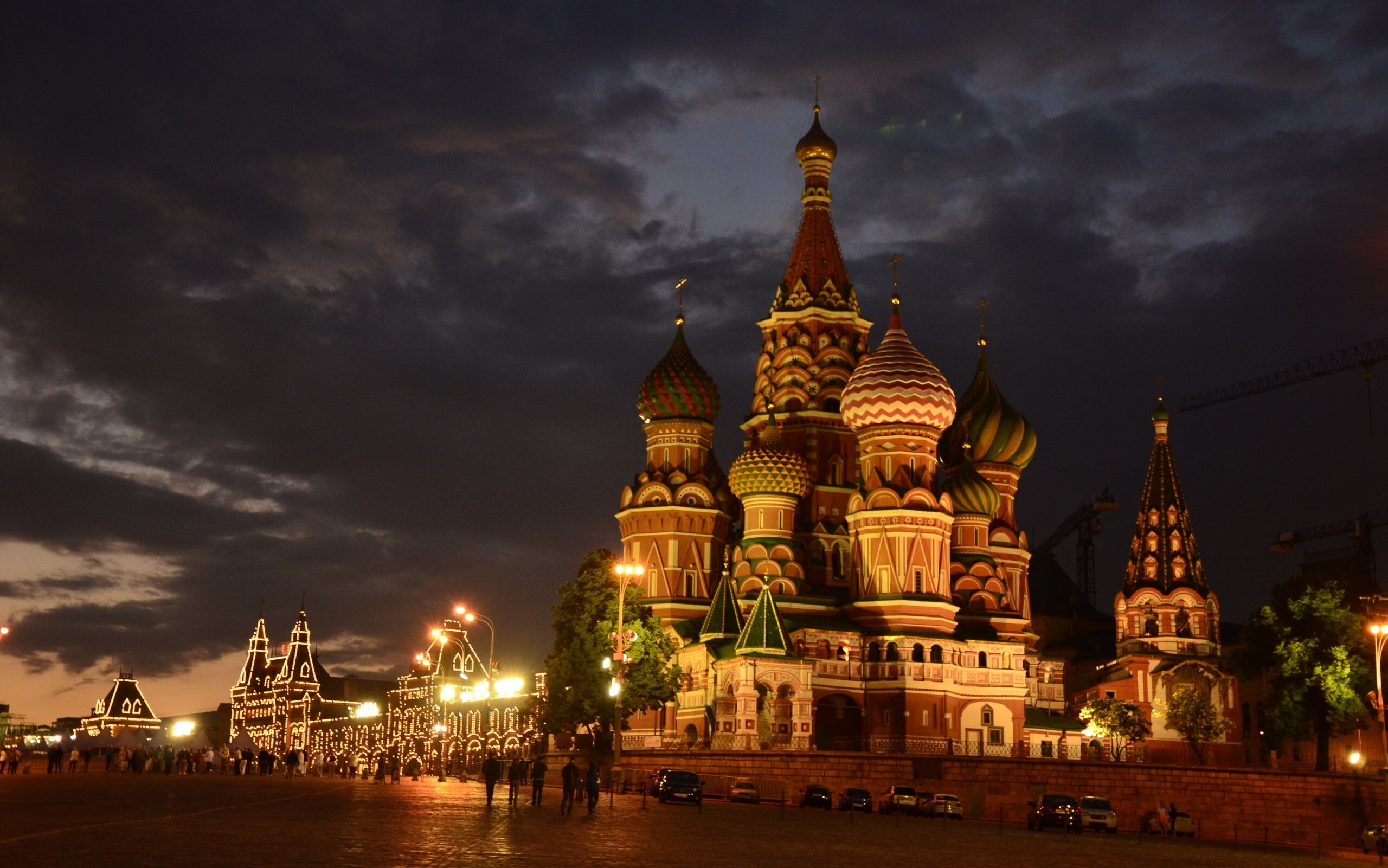red, 2K, basil 039 s, city, moscow, night, cathedral, square, temple, russia, HD Wallpaper