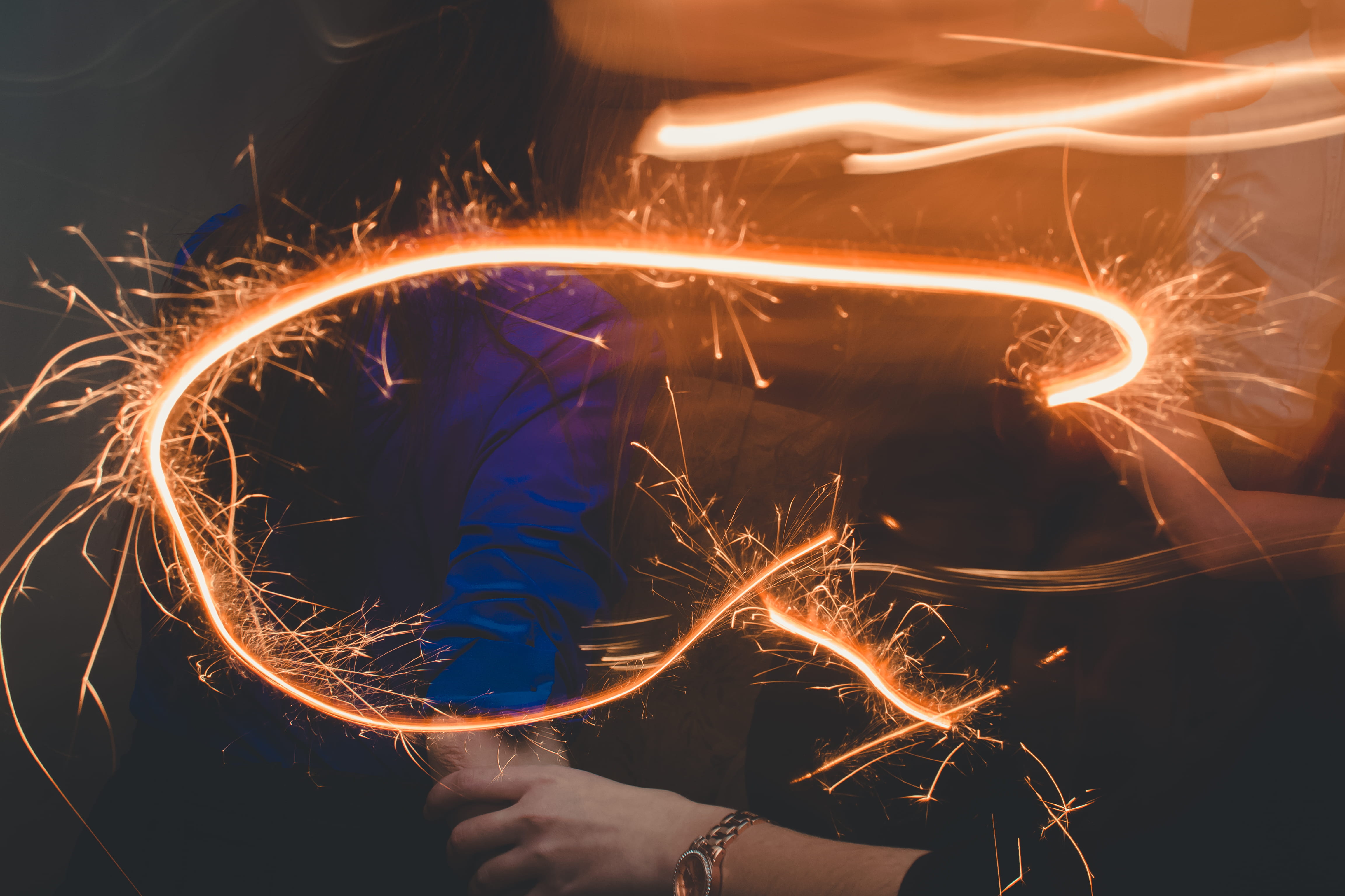 blue, heat - temperature, pattern, blurred motion, ornament, orange, illuminated, colorful, viewing, fireworks, photography, firework, lighting, men, 4K, HD Wallpaper