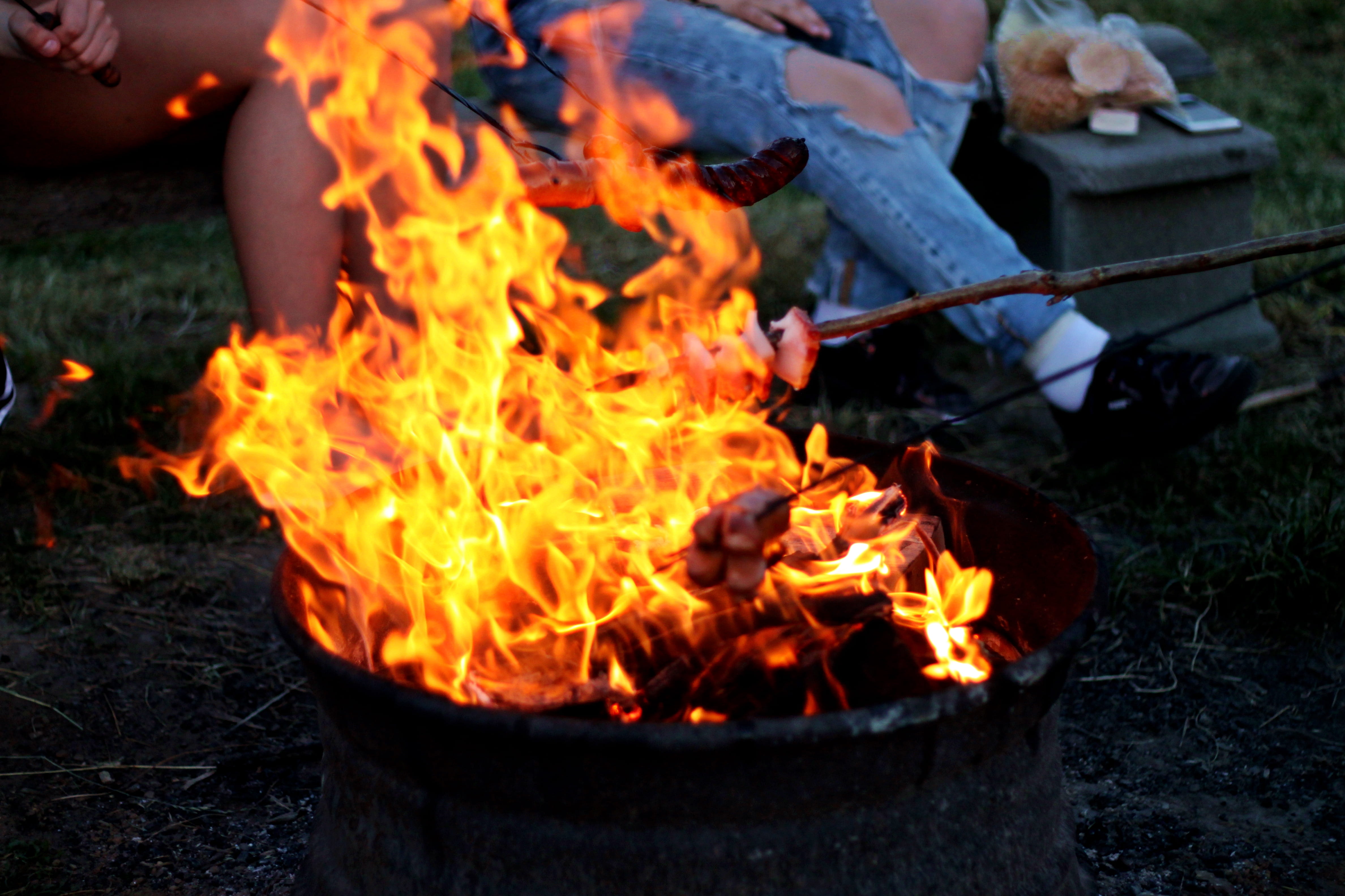 outdoors, fire - natural phenomenon, campfire, wood, day, bonfire, log, camp, fire, burn, heat - temperature, burning, blaze, barbecue, cookout, no people, HD Wallpaper