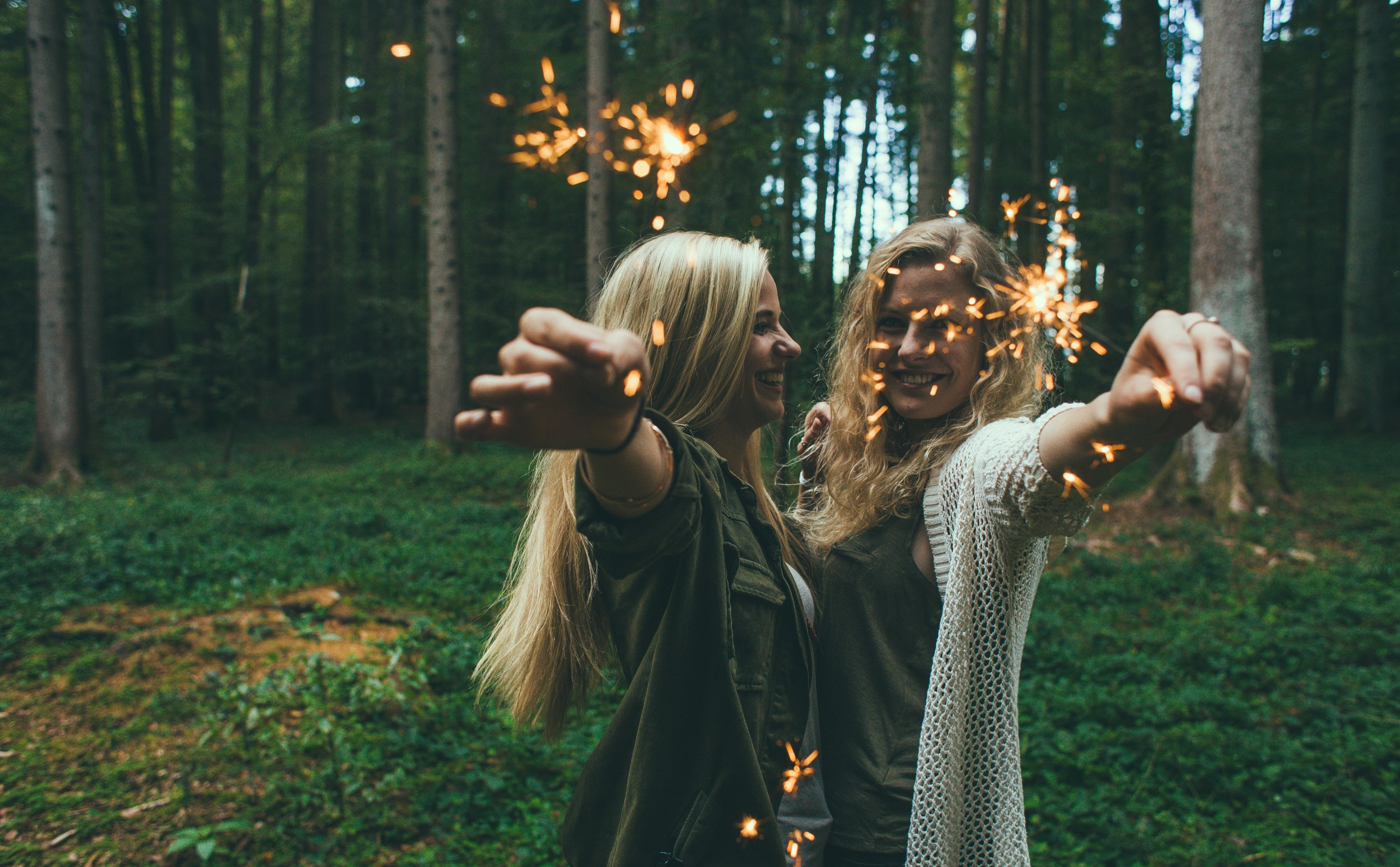 Young, land, New Year, sparklers, Outdoors, leisure activity, pyrotechnics, togetherness, Joyful, real people, clothes, lifestyles, positive emotion, tree, HD Wallpaper