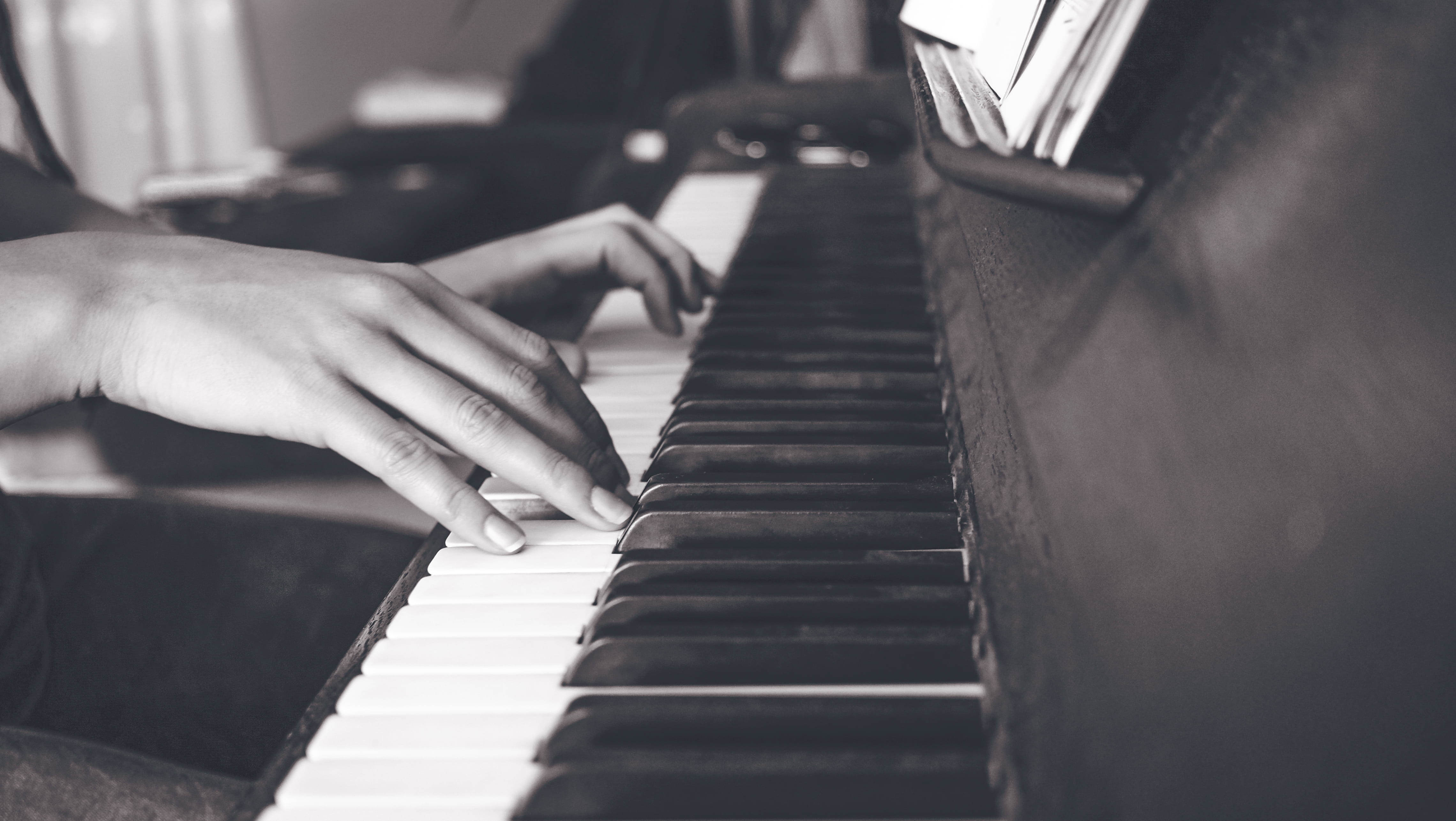 bw, 27mm, keyboard instrument, fingers, musical equipment, photography, indoors, person, black and white, hand, sepium, skill, keyboard, sephia, human body part, HD Wallpaper